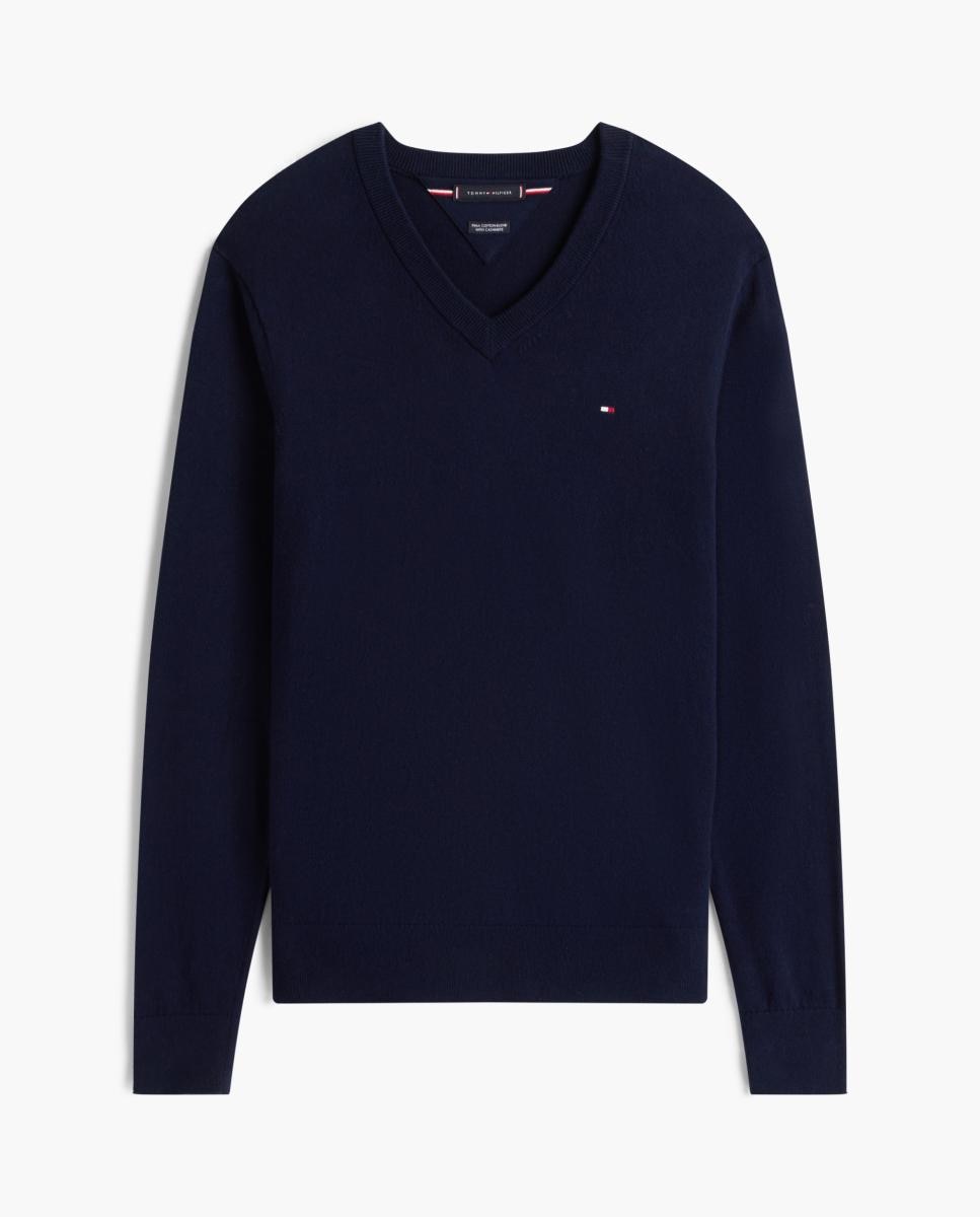 Jersey de caballero con cuello pico liso - Tommy Hilfiger - Azul marino Azul marino-4