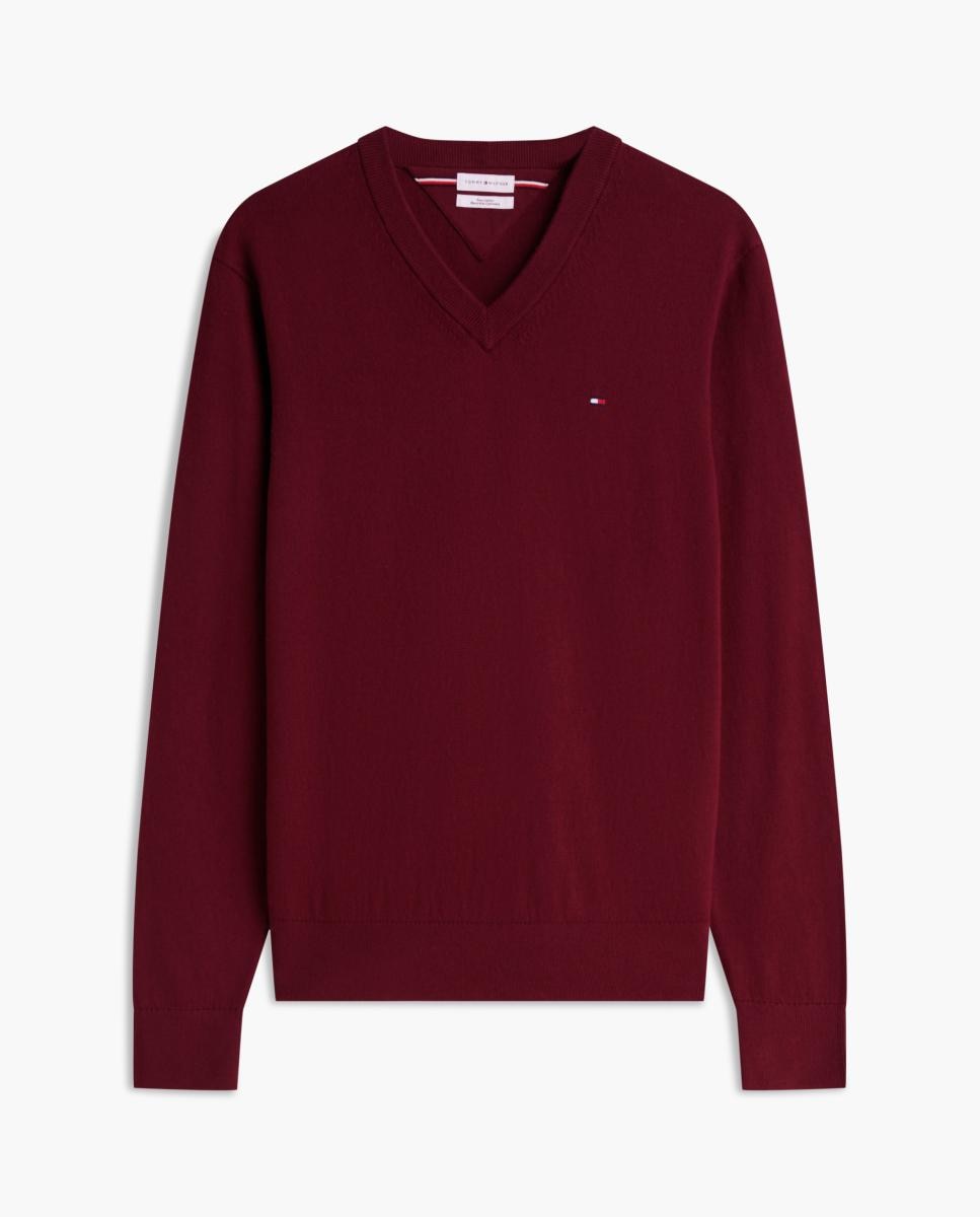 Jersey de caballero con cuello pico liso - Tommy Hilfiger - Burdeos Burdeos-4