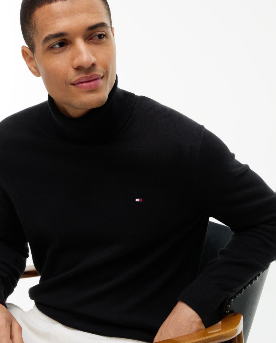 Jersey de caballero de cuello vuelto liso - Tommy Hilfiger - Negro Negro-3