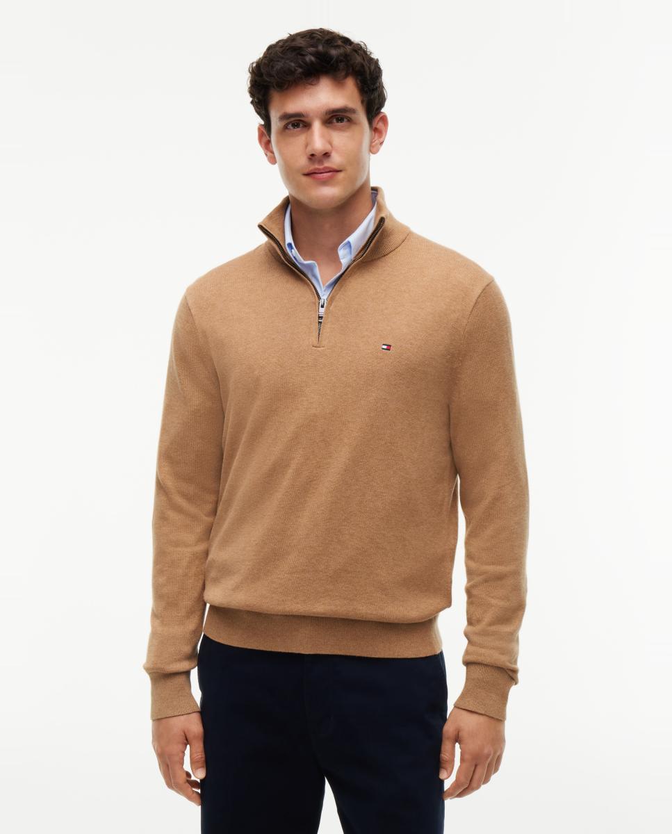 Jersey de caballero con cierre de media cremallera liso - Tommy Hilfiger - Beige Beige-1