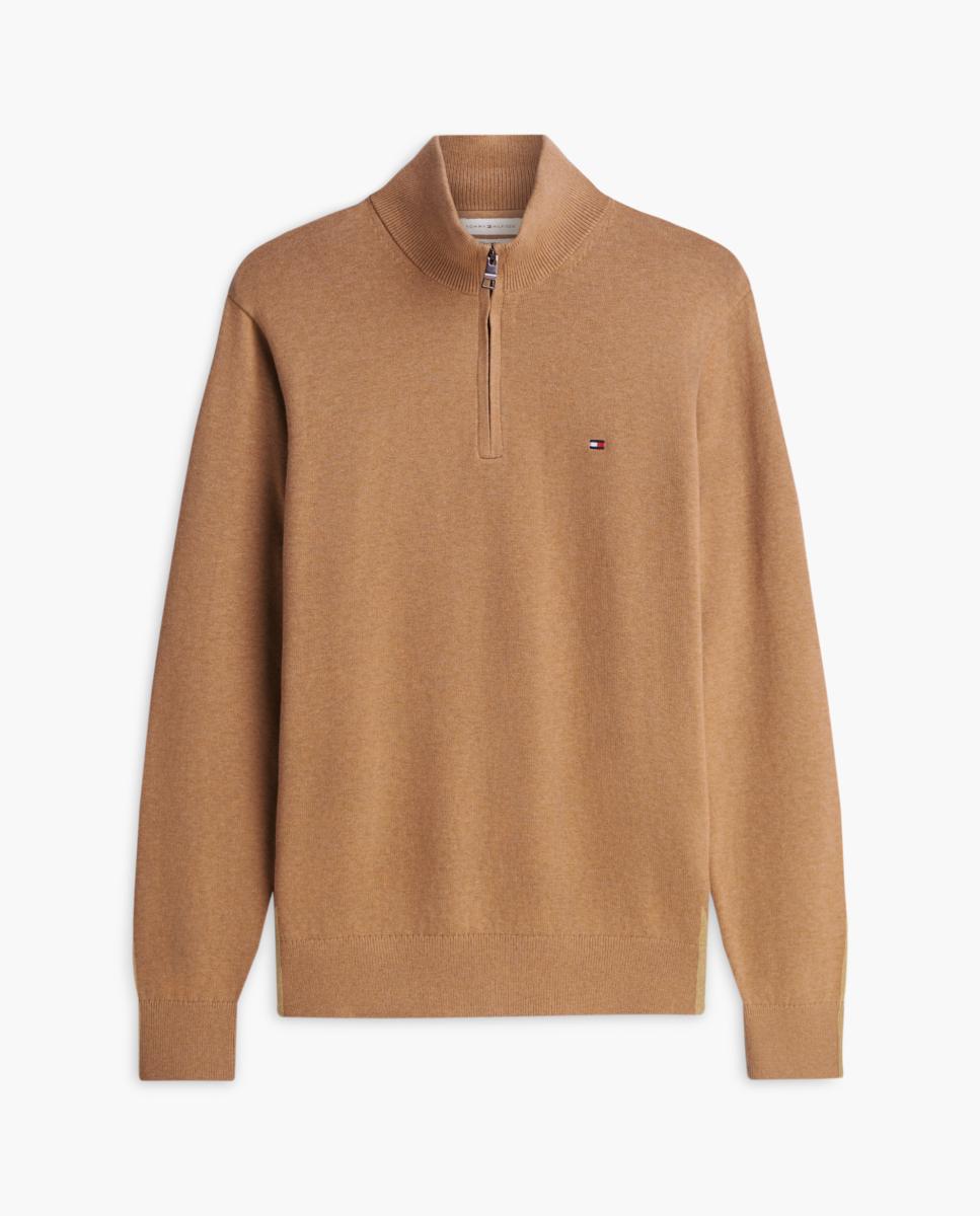 Jersey de caballero con cierre de media cremallera liso - Tommy Hilfiger - Beige Beige-4