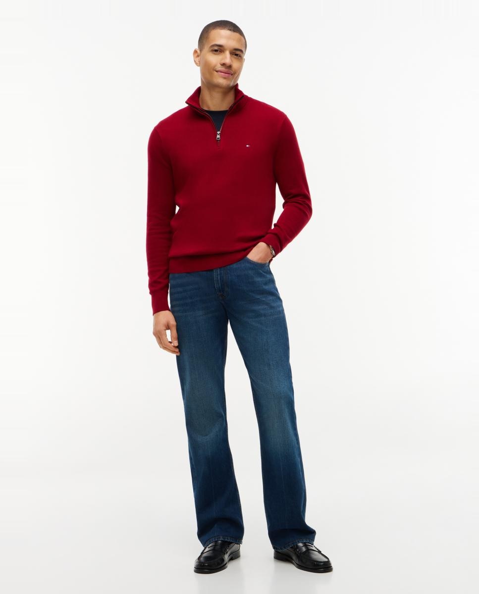 Jersey de caballero con cierre de media cremallera liso - Tommy Hilfiger - Rojo Rojo-5