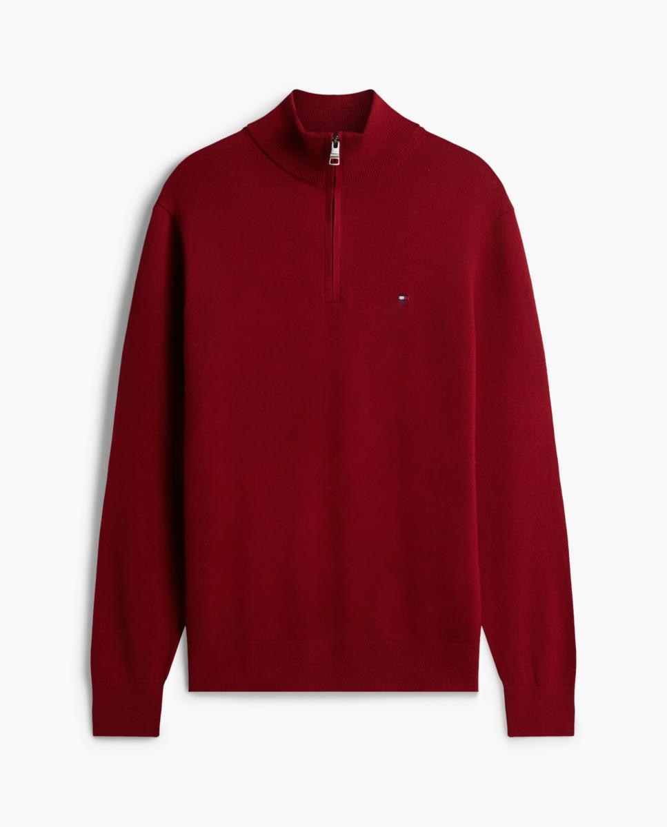 Jersey de caballero con cierre de media cremallera liso - Tommy Hilfiger - Rojo Rojo-4