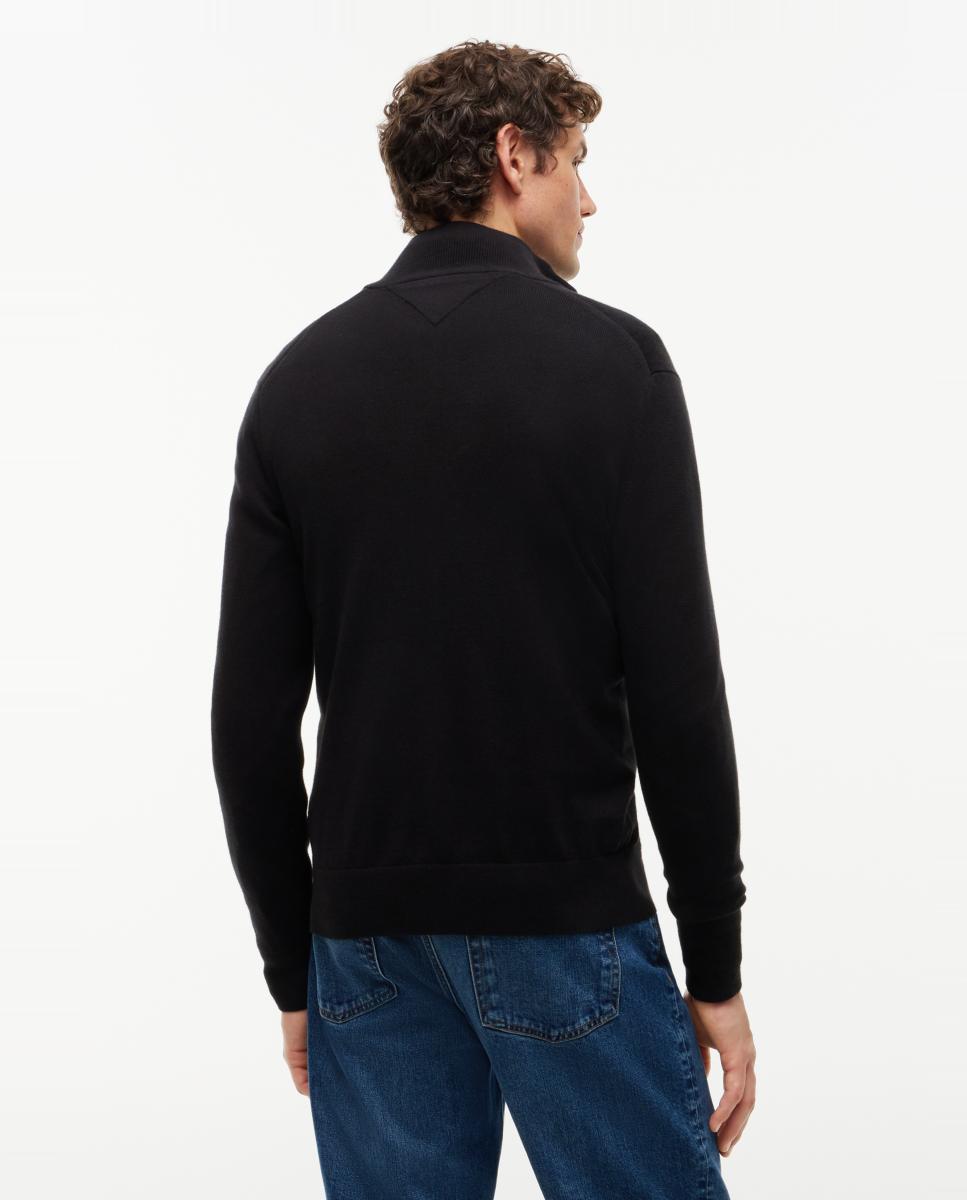 Camisola de Malha Lisa com Fecho de Correr Preto-2