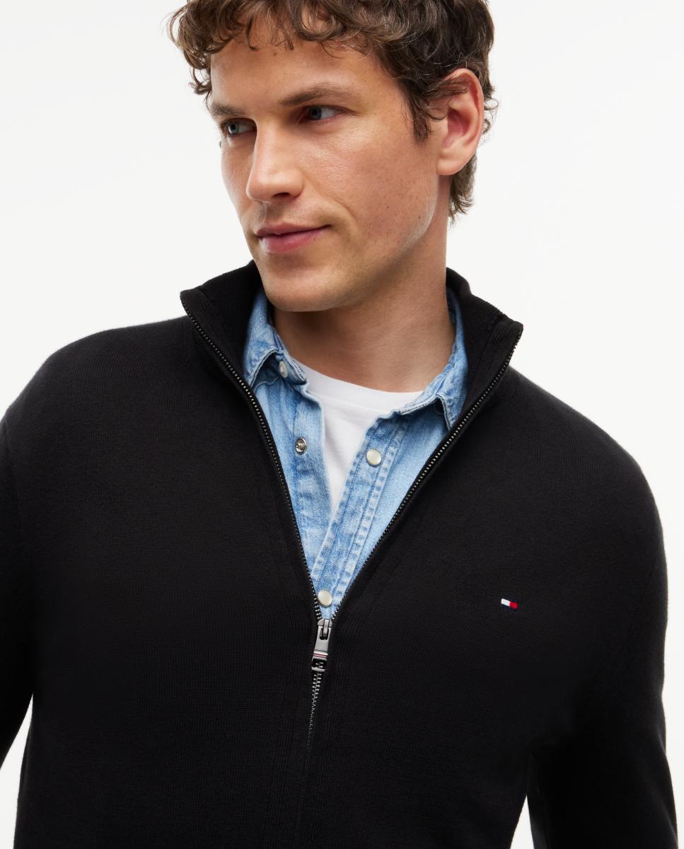 Camisola de Malha Lisa com Fecho de Correr Preto-3