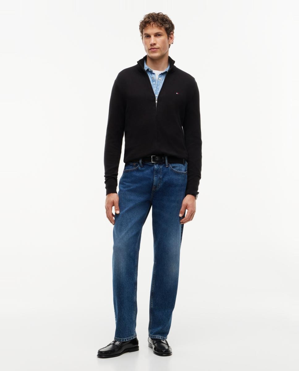 Camisola de Malha Lisa com Fecho de Correr Preto-5