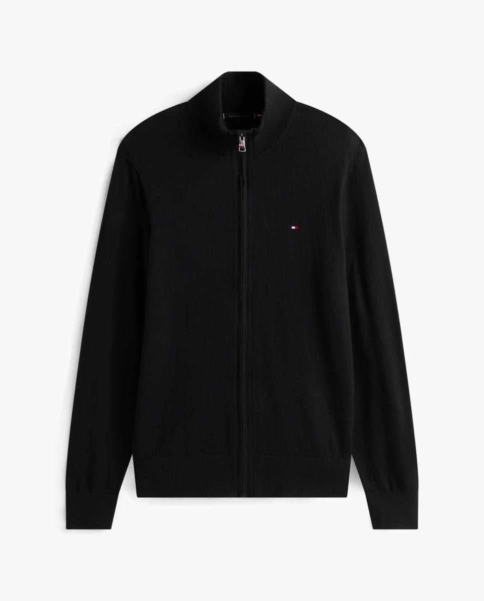Camisola de Malha Lisa com Fecho de Correr Preto-4
