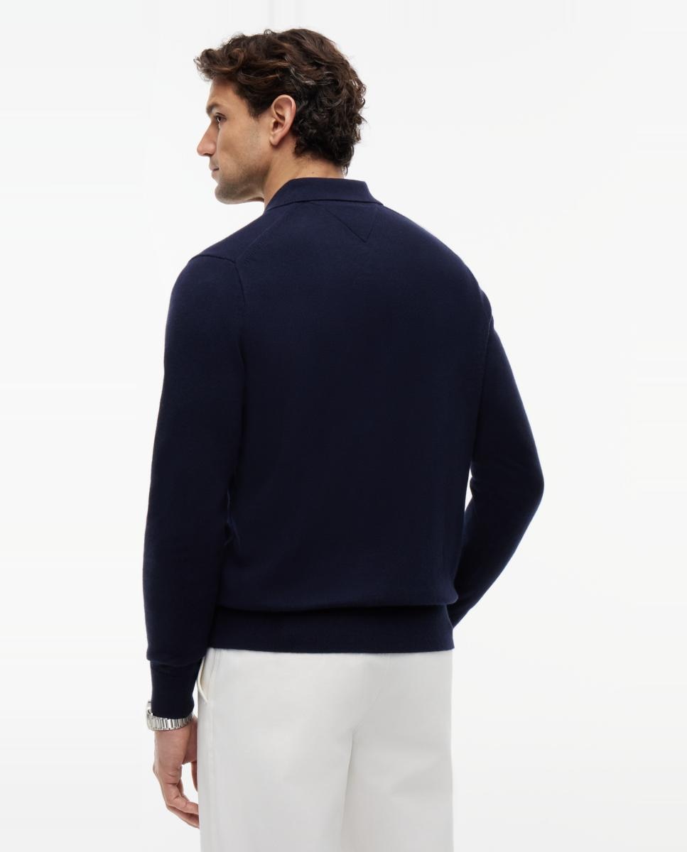 Camisola de Malha Tipo Polo Liso Azul-marinho-2