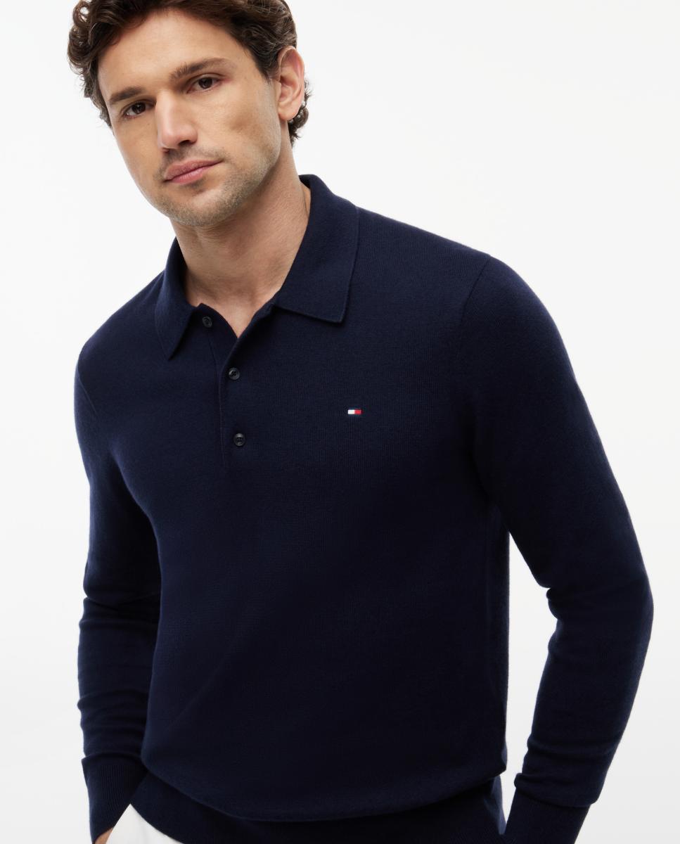 Camisola de Malha Tipo Polo Liso Azul-marinho-3