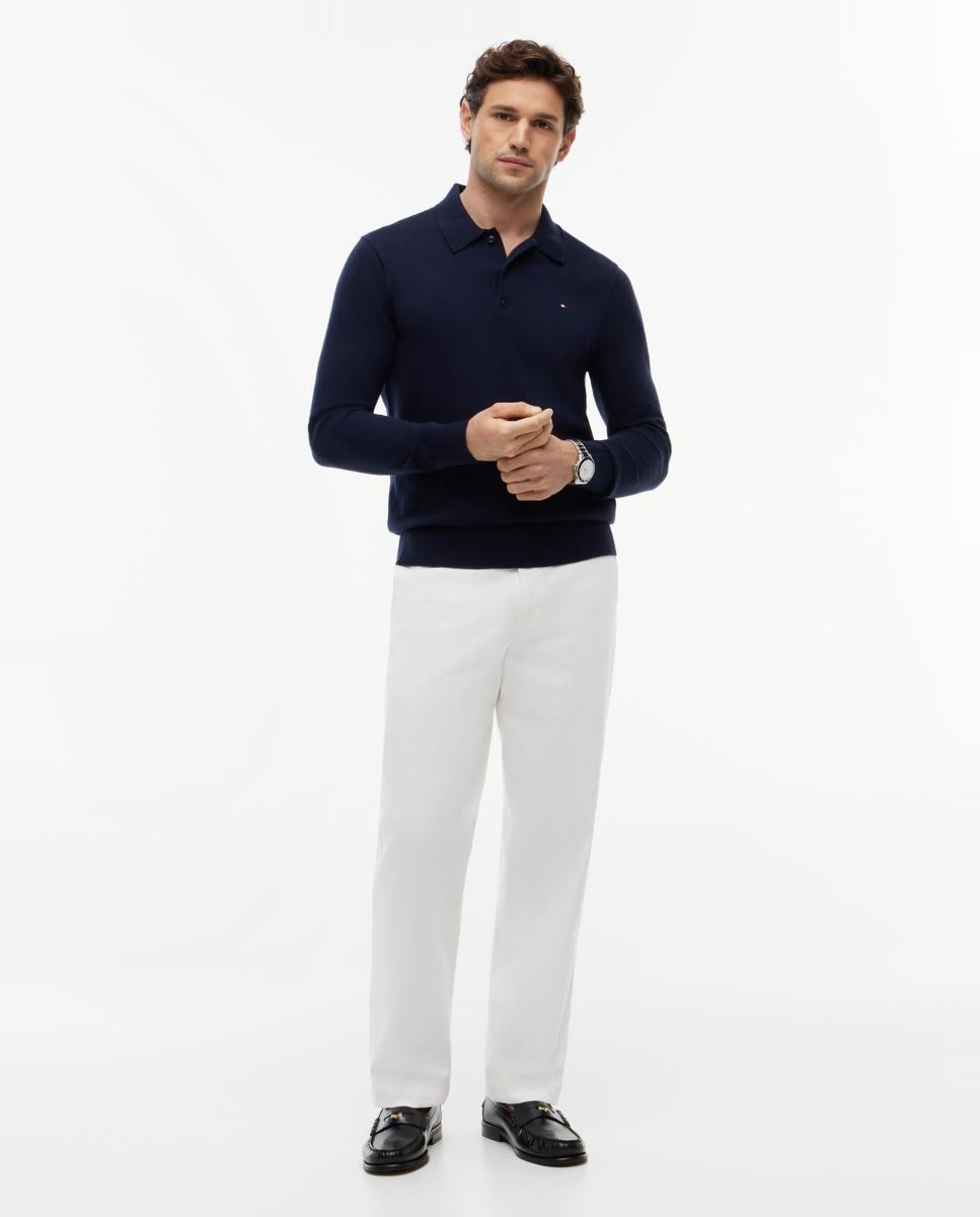 Camisola de Malha Tipo Polo Liso Azul-marinho-5