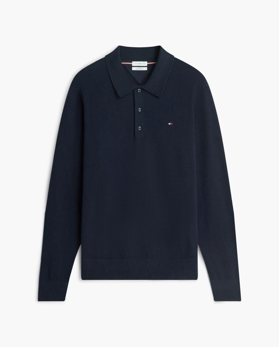 Camisola de Malha Tipo Polo Liso Azul-marinho-4