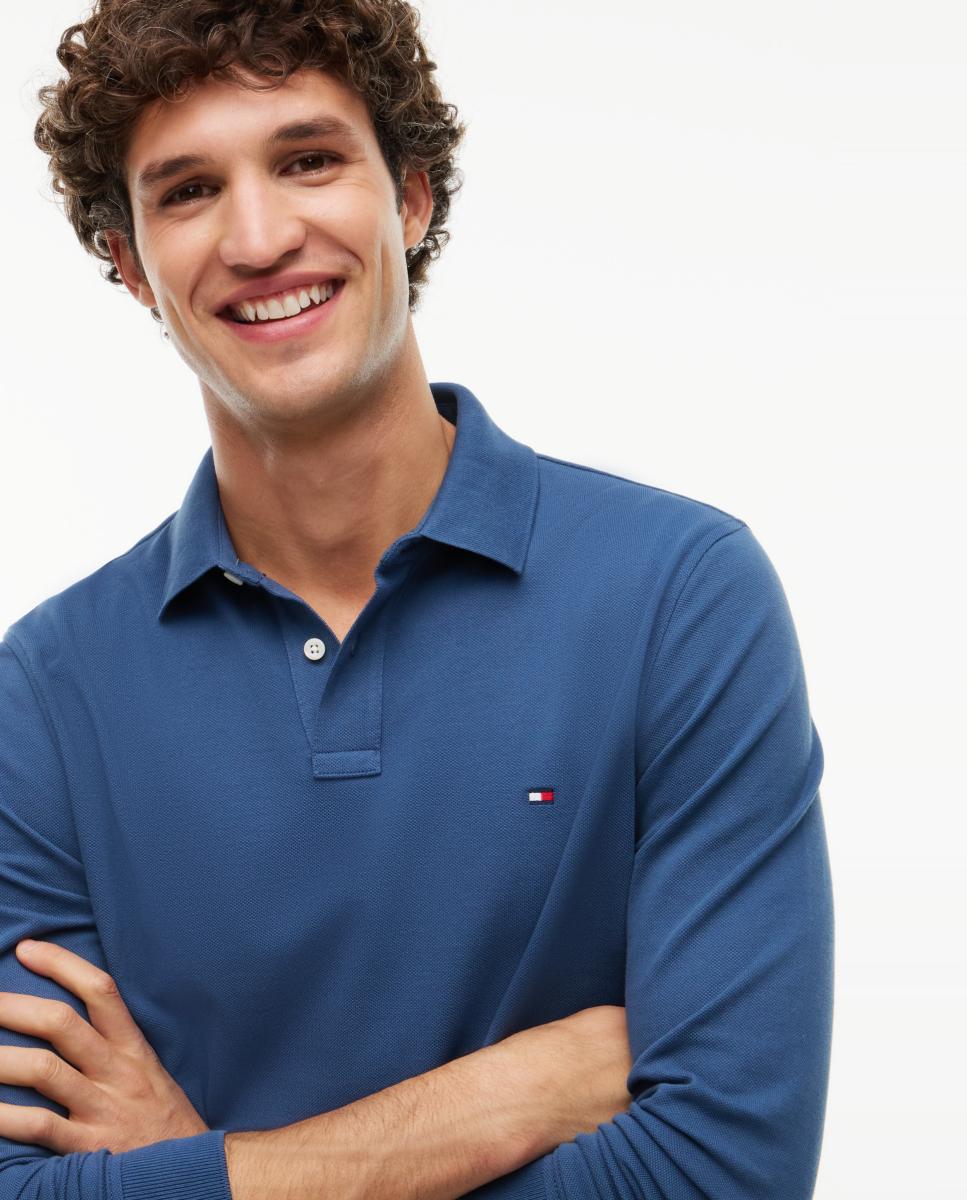 Polo de caballero de manga larga liso - Tommy Hilfiger - Azul índigo Azul índigo-3