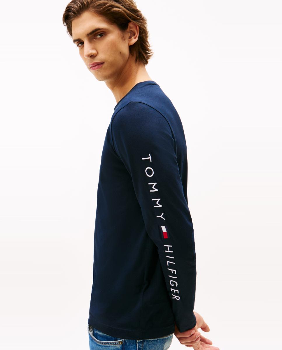 Camisola de Manga Comprida Lisa Azul-marinho-3