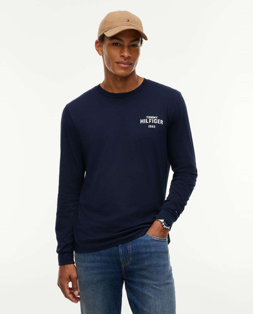 Camiseta de caballero de manga larga lisa - Tommy Hilfiger - Azul marino Azul marino-1