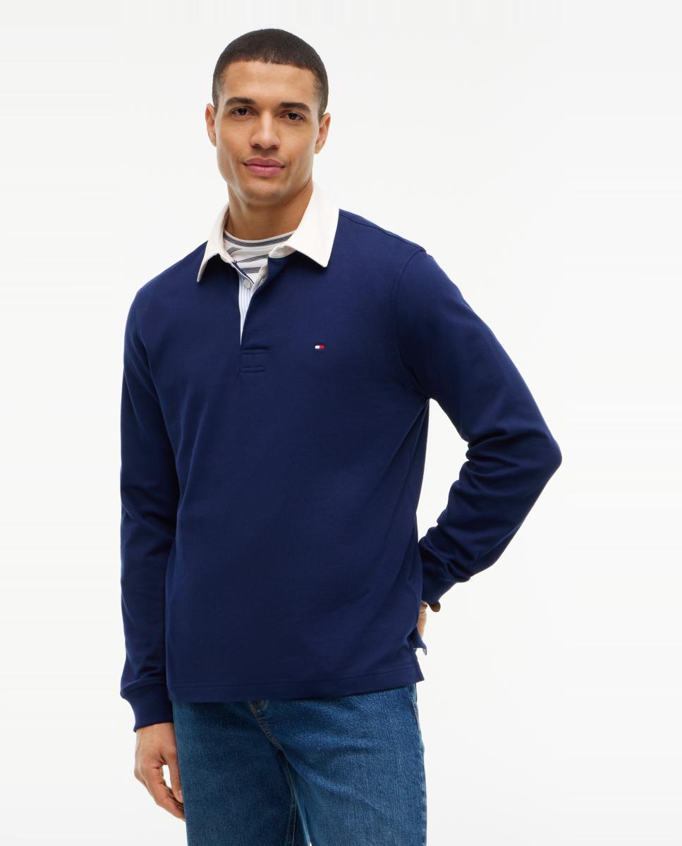 Imagen 0 de Sudadera de caballero tipo polo rugby liso Azul marino