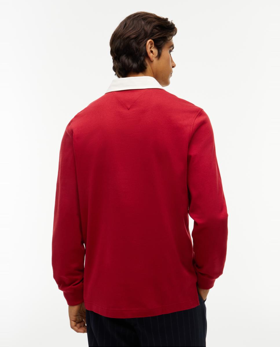 Sweatshirt Tipo Polo de Rugby Liso Vermelho-2