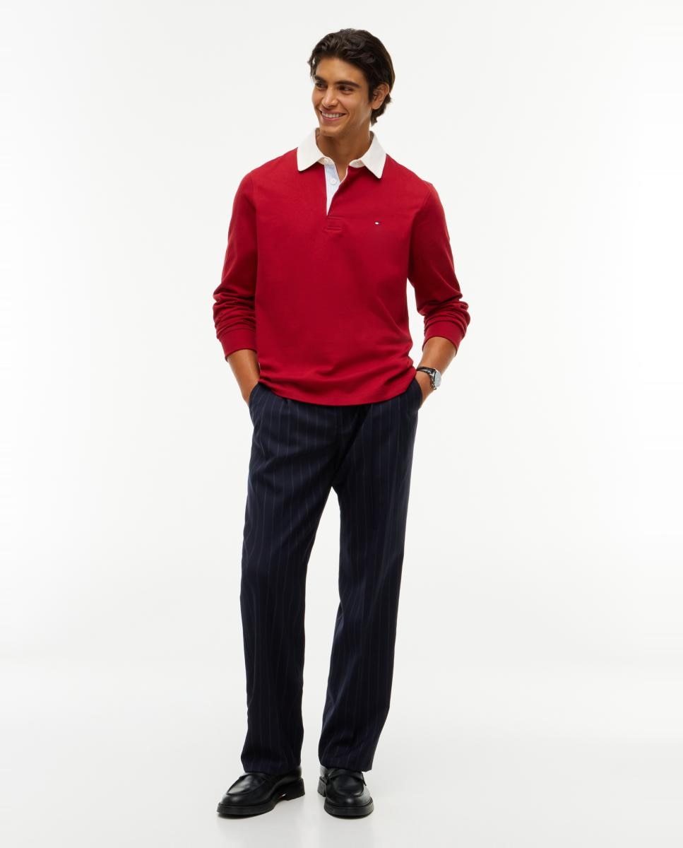 Sweatshirt Tipo Polo de Rugby Liso Vermelho-5