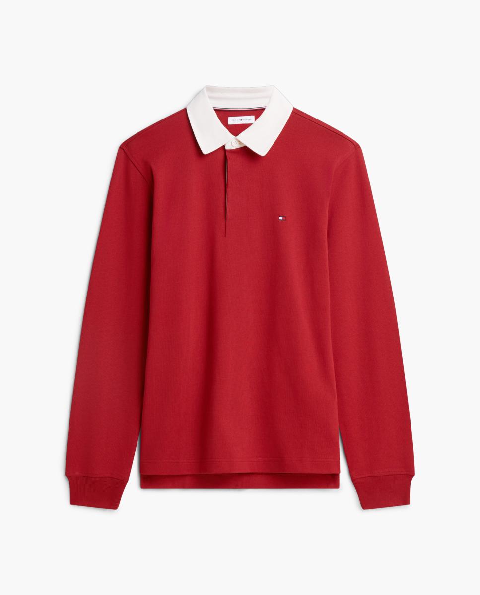 Sweatshirt Tipo Polo de Rugby Liso Vermelho-4