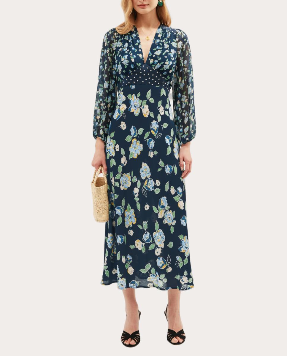 Vestido Midi Kaila de Seda Azul-marinho-2