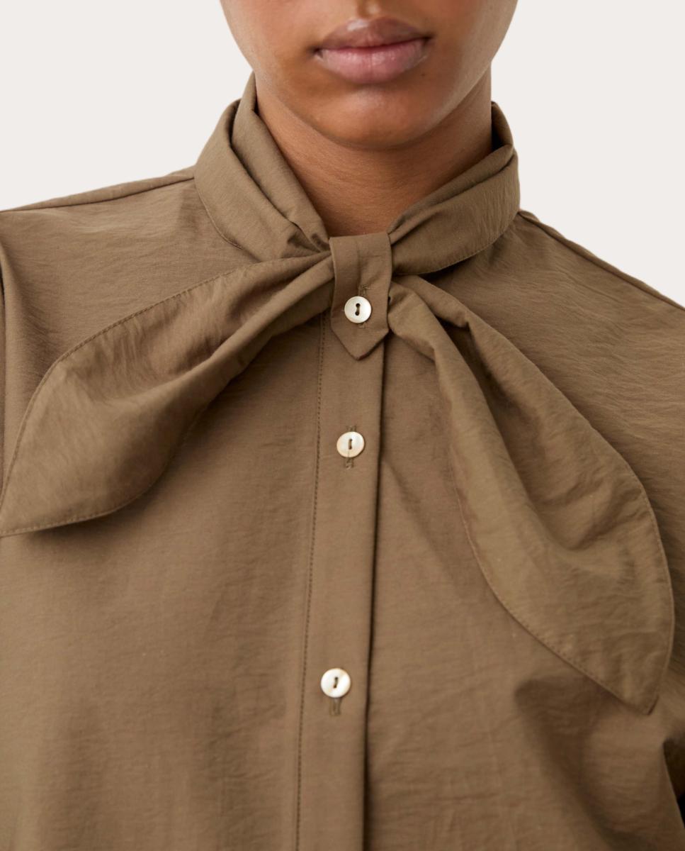 Camisa arrugada con cuello bufanda - Marrón Marrón-2