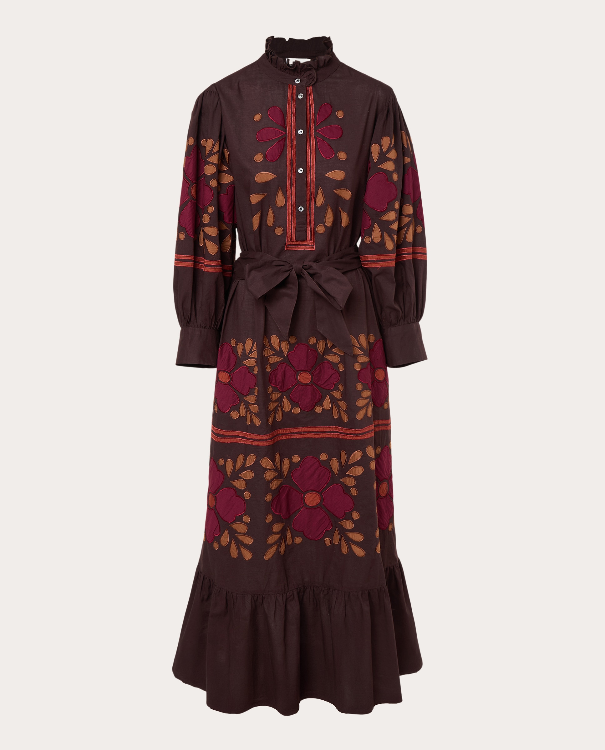 Imagen 1 de Vestido largo con aplicaciones florales - Marrón oscuro Marrón oscuro