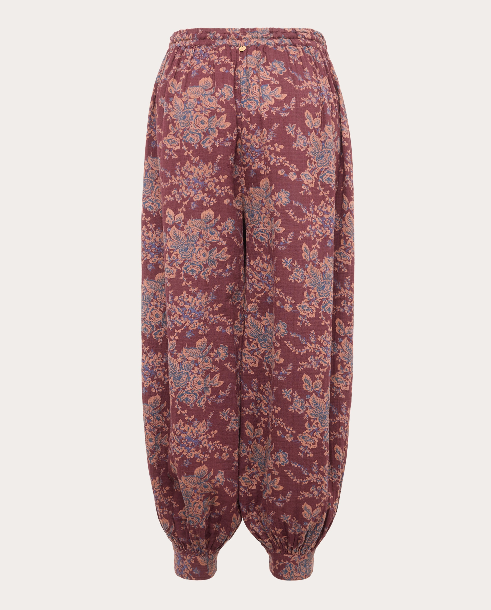Calças Harem com Estampado Floral Castanho-2