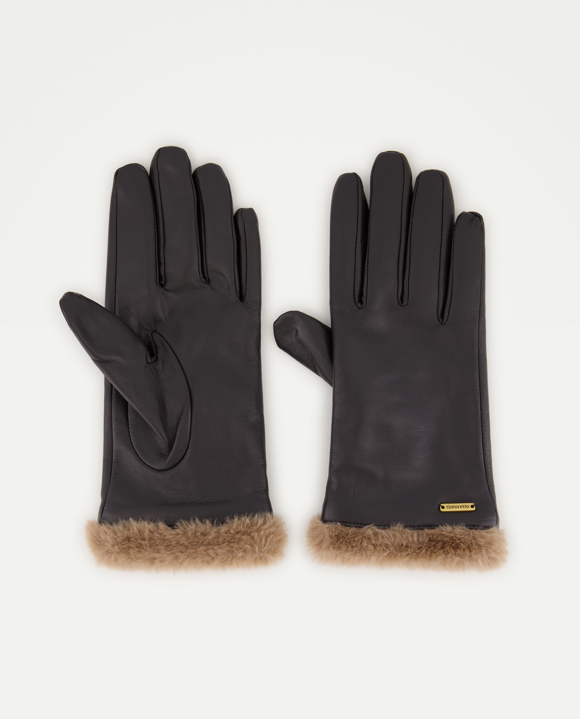 Guantes de piel con falso pelo - Tintoretto - Marrón Marrón-1