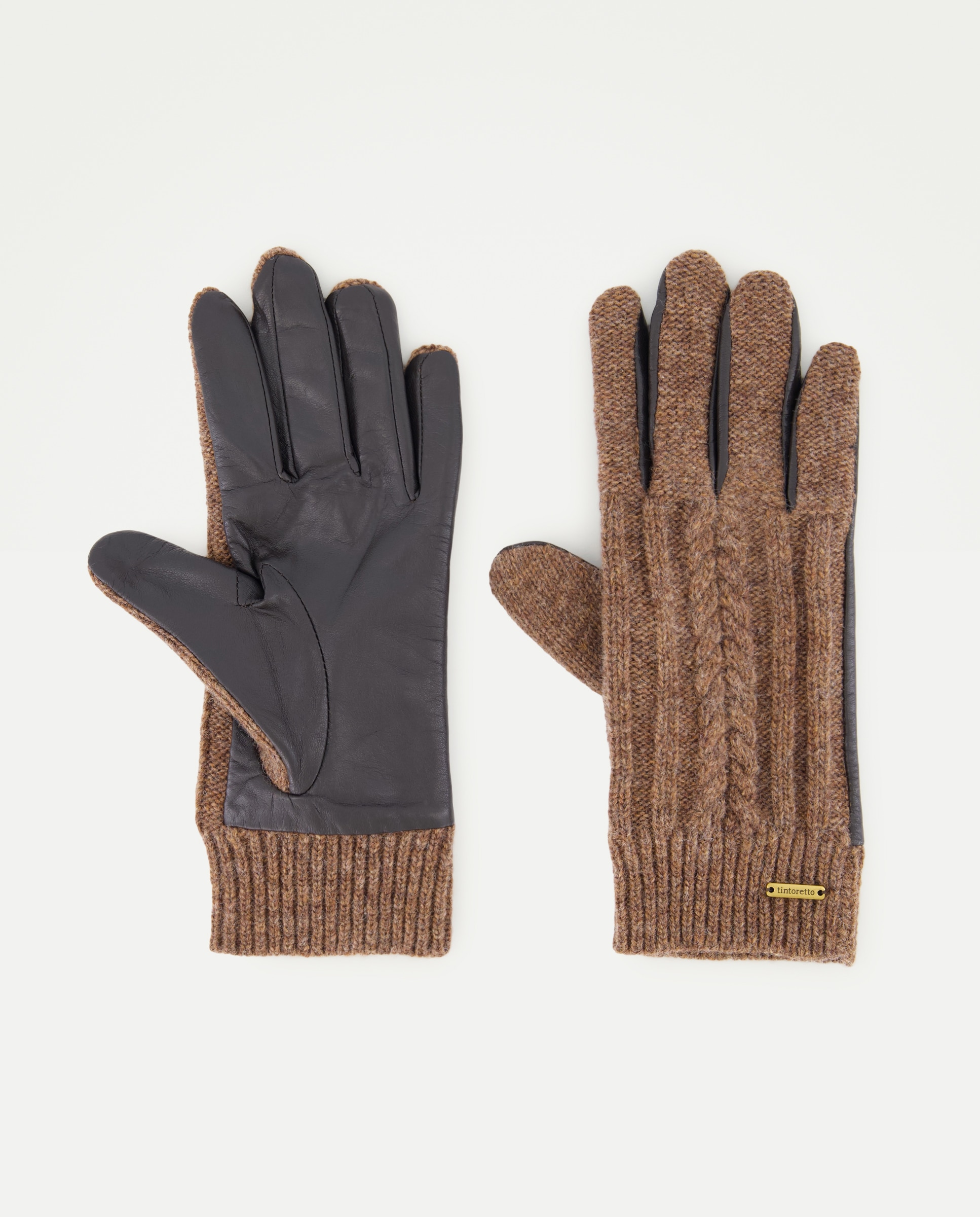 Imagen 0 de Guantes mix piel y punto Marrón