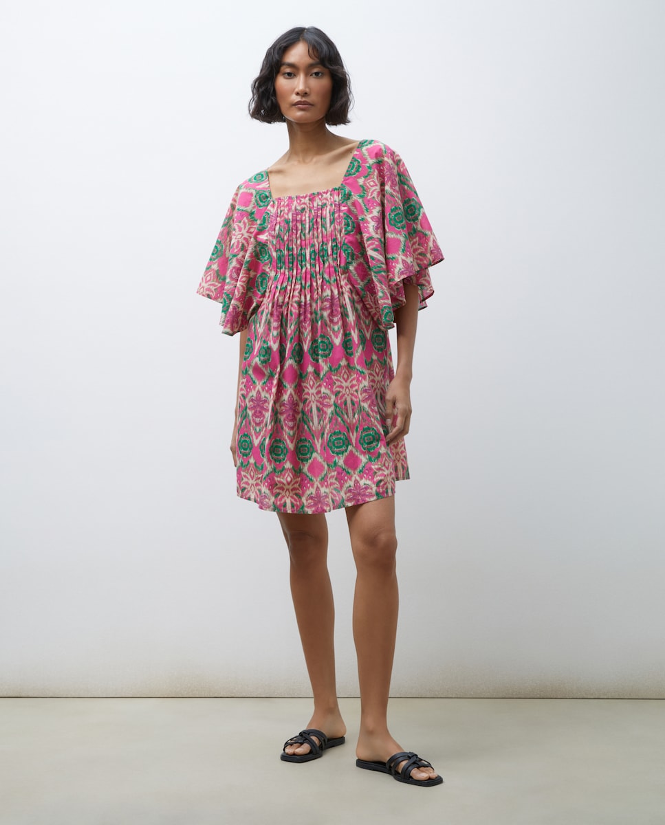 Vestido Curto de Praia com Estampado Buganvília-1