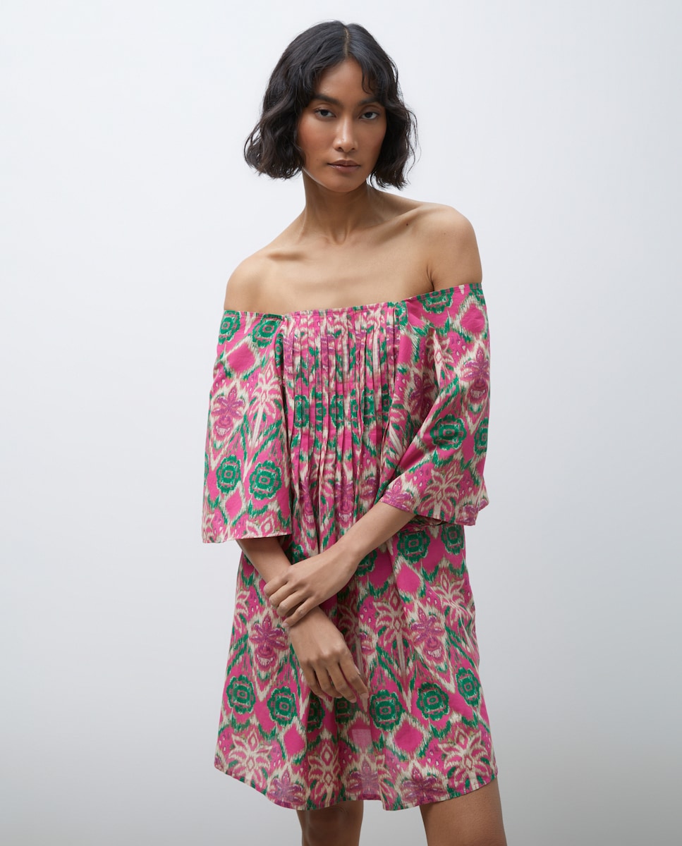 Vestido Curto de Praia com Estampado Buganvília-2