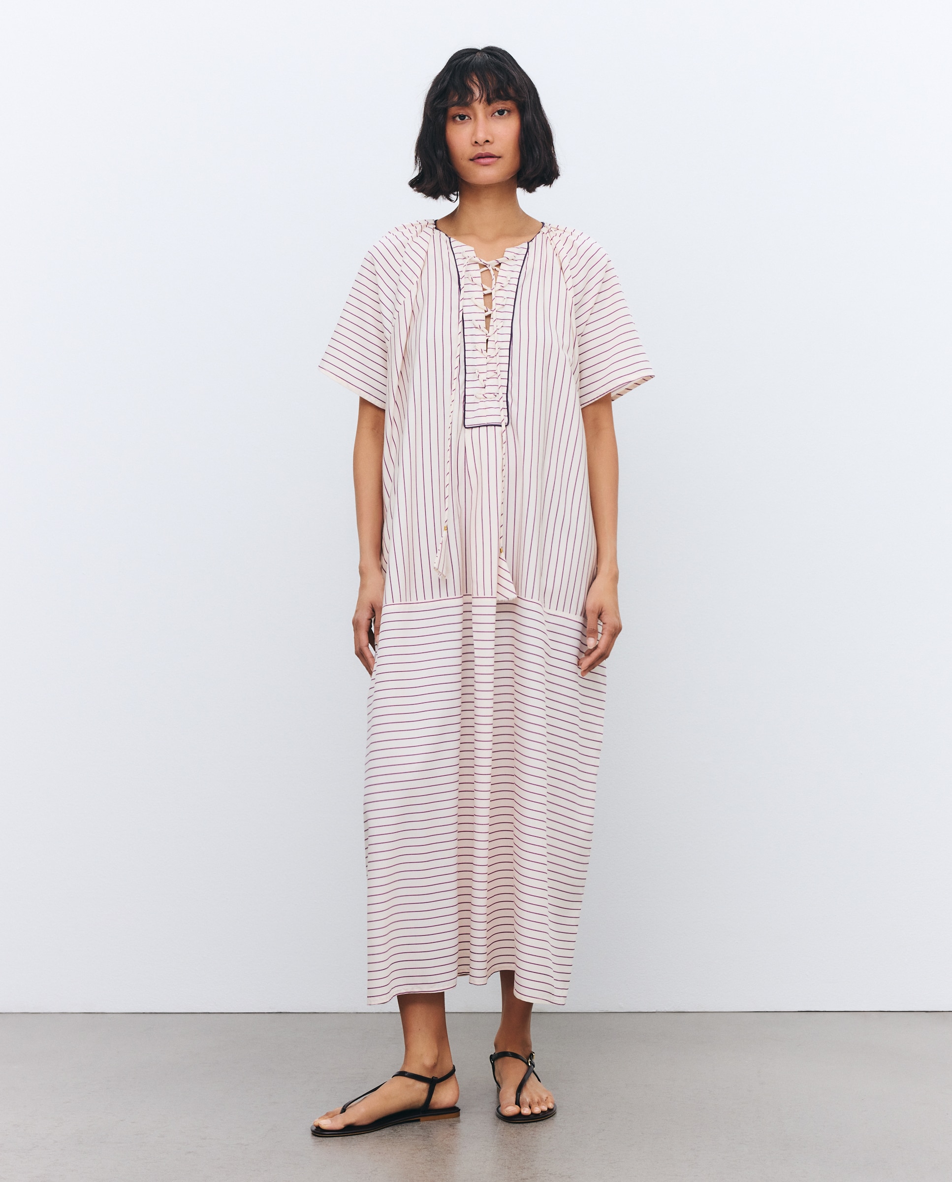 Kaftan Largo com Estampado de Risca 120 Cru-1