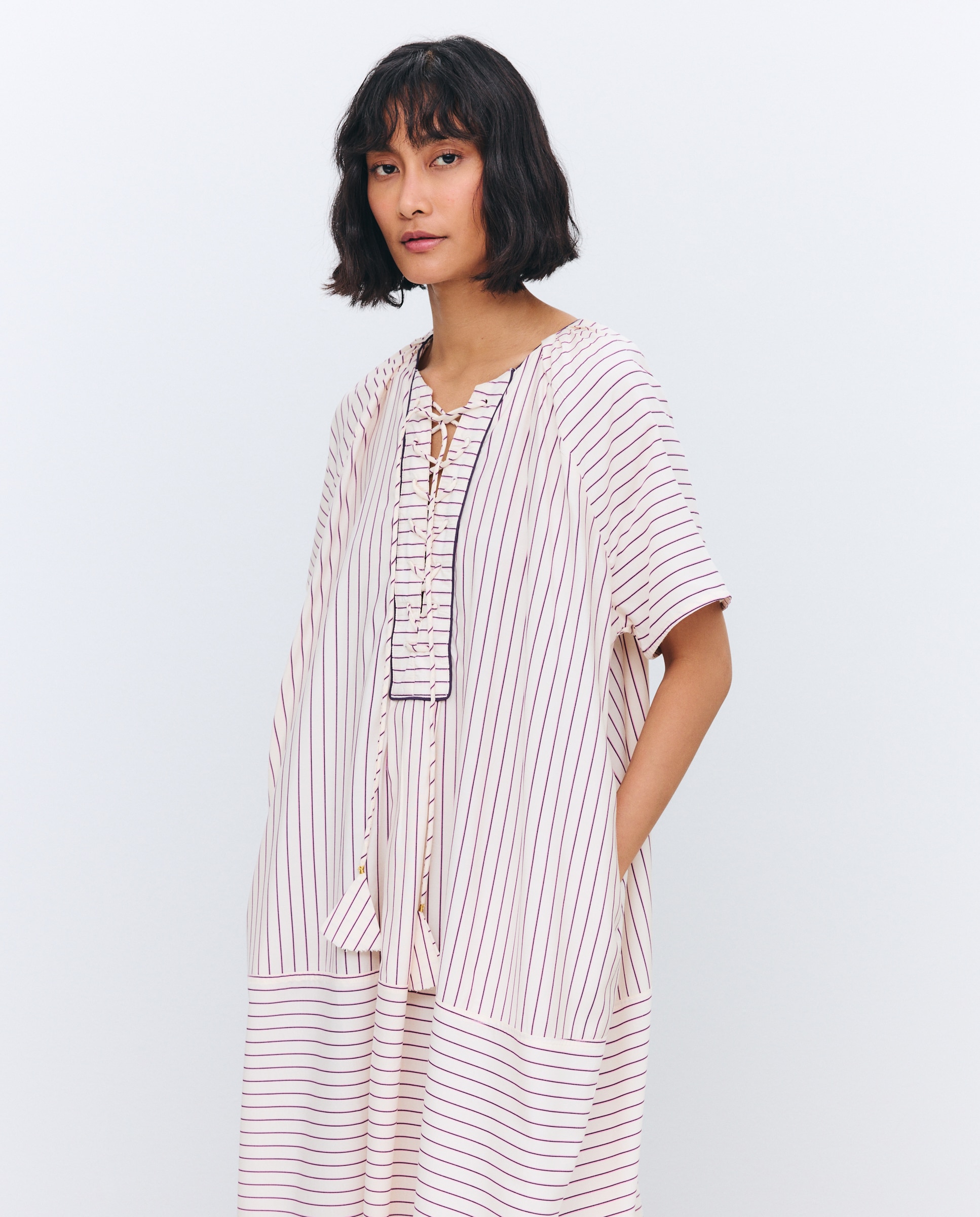Kaftan Largo com Estampado de Risca 120 Cru-2