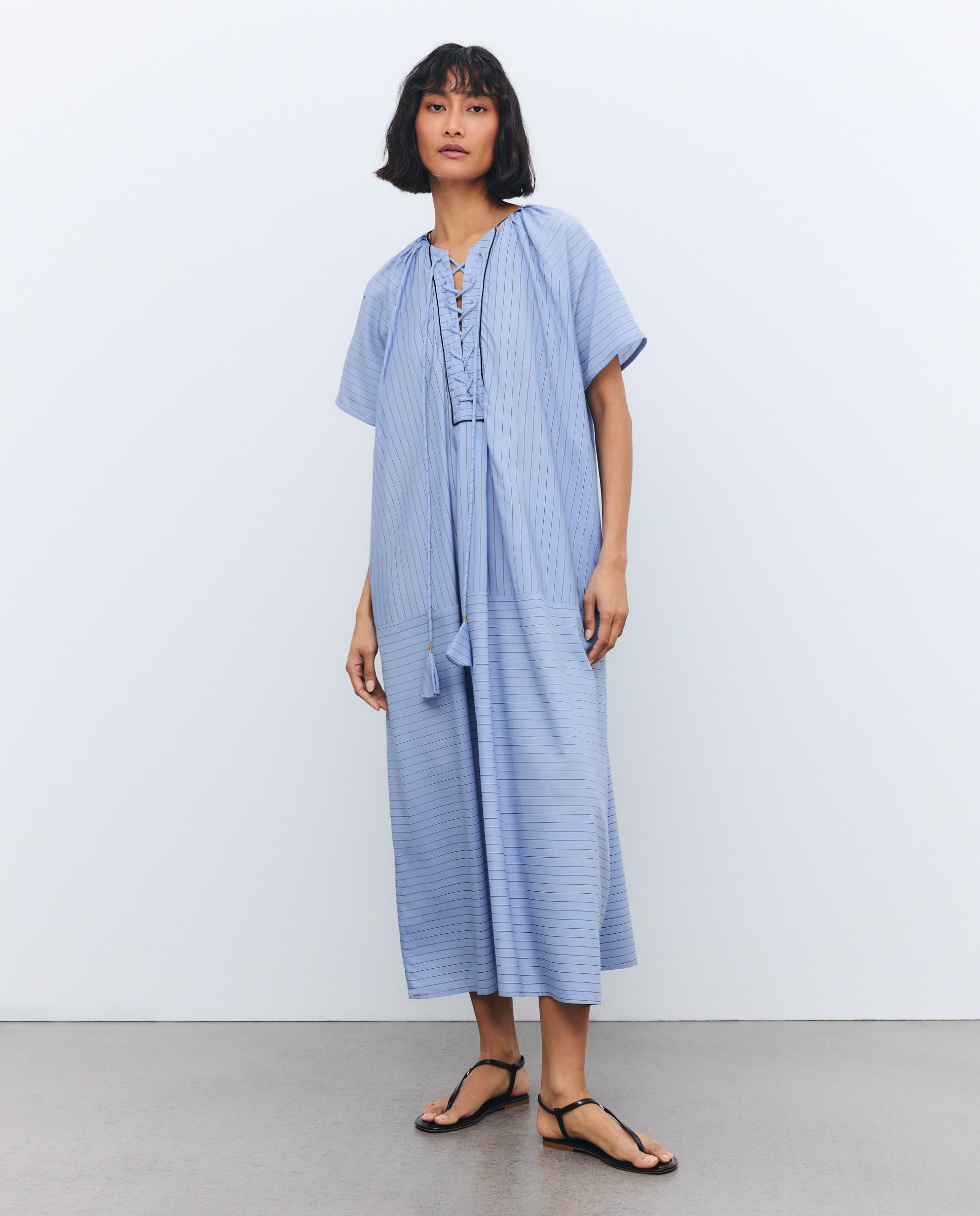 Kaftan Largo com Estampado de Risca 400 Azul-2