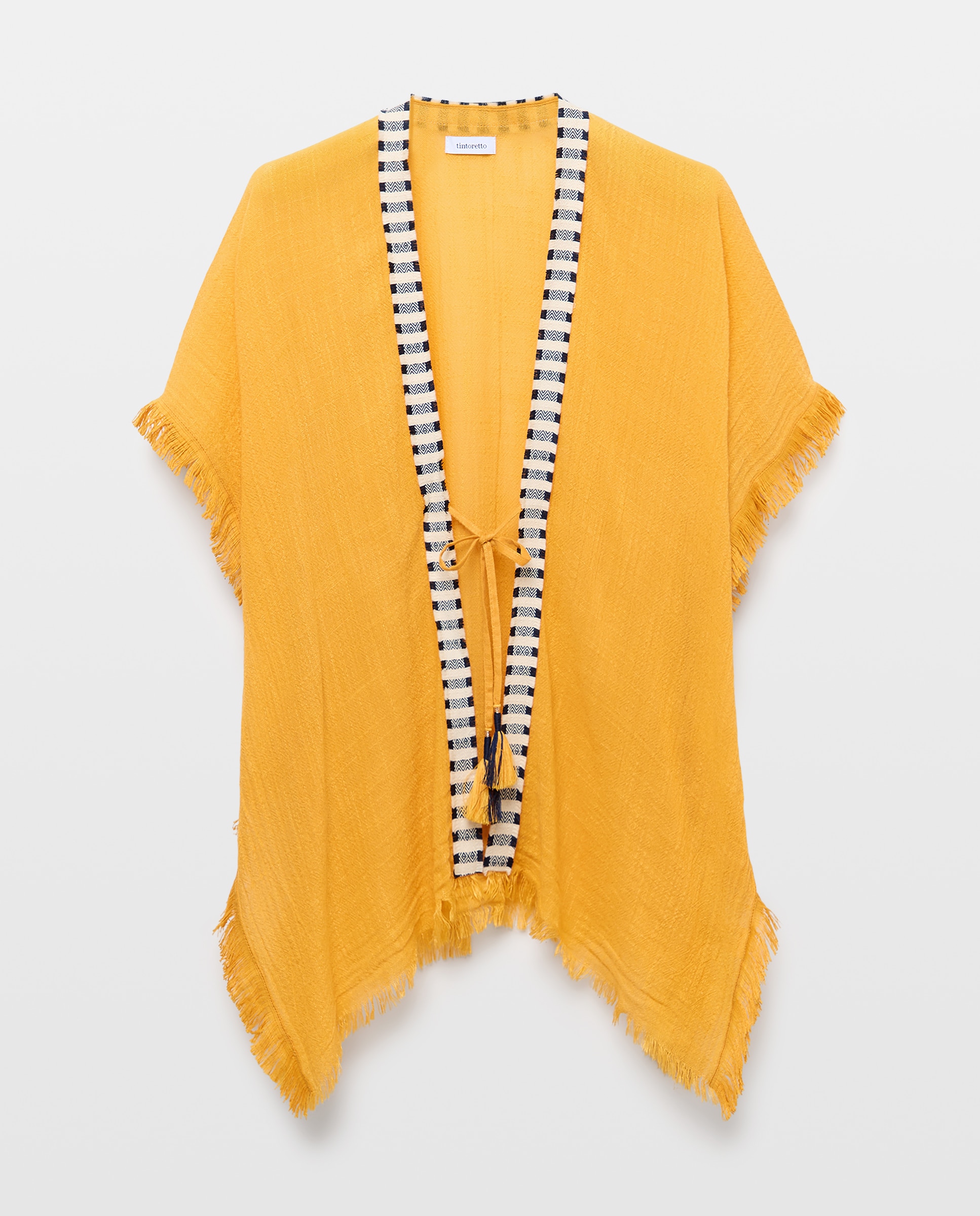Kaftan Básico com Detalhe de Fita Mostarda-4