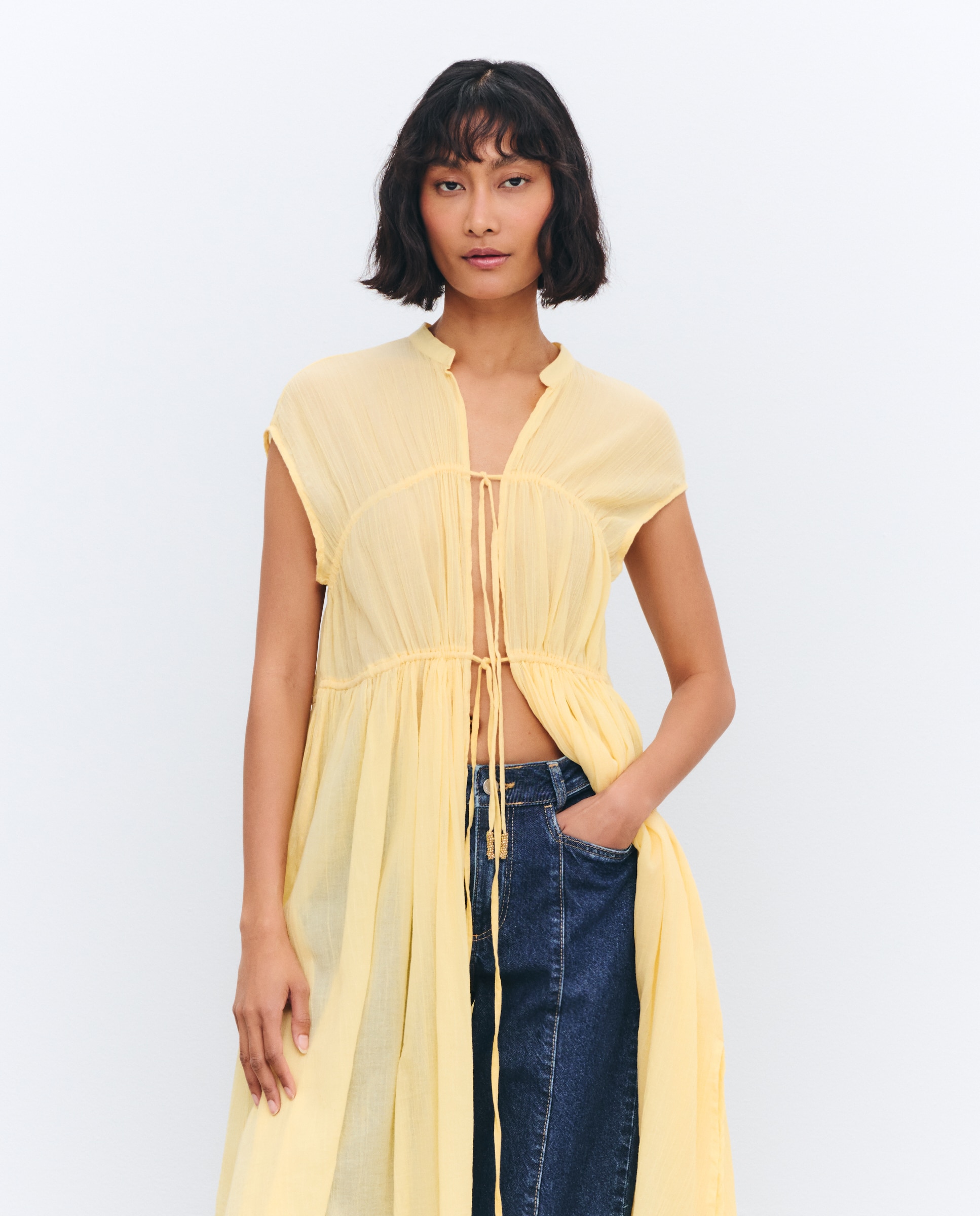 Kaftan Aberto com Laços 300 Amarelo-3