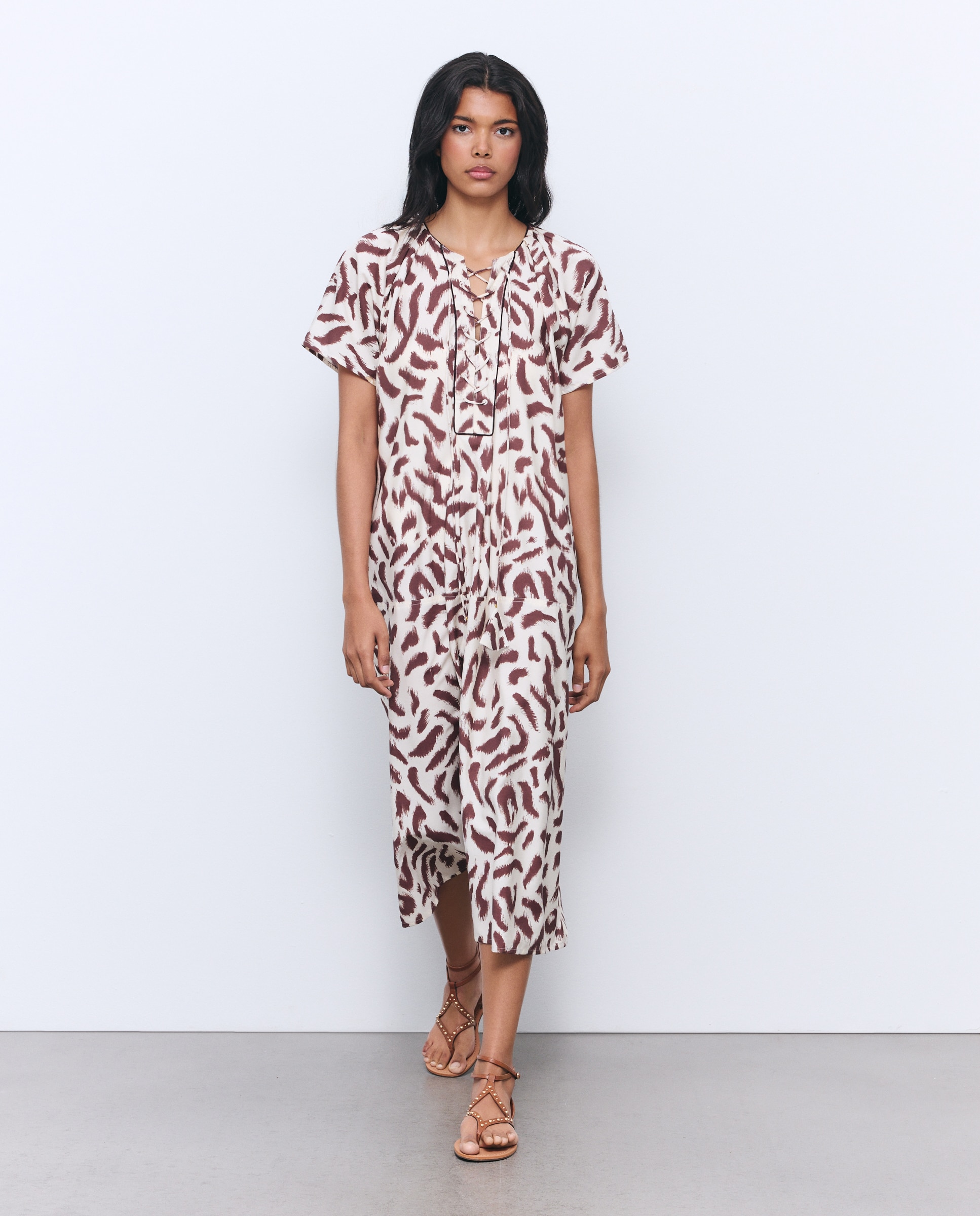 Kaftan Largo com Animal Print Castanho-1