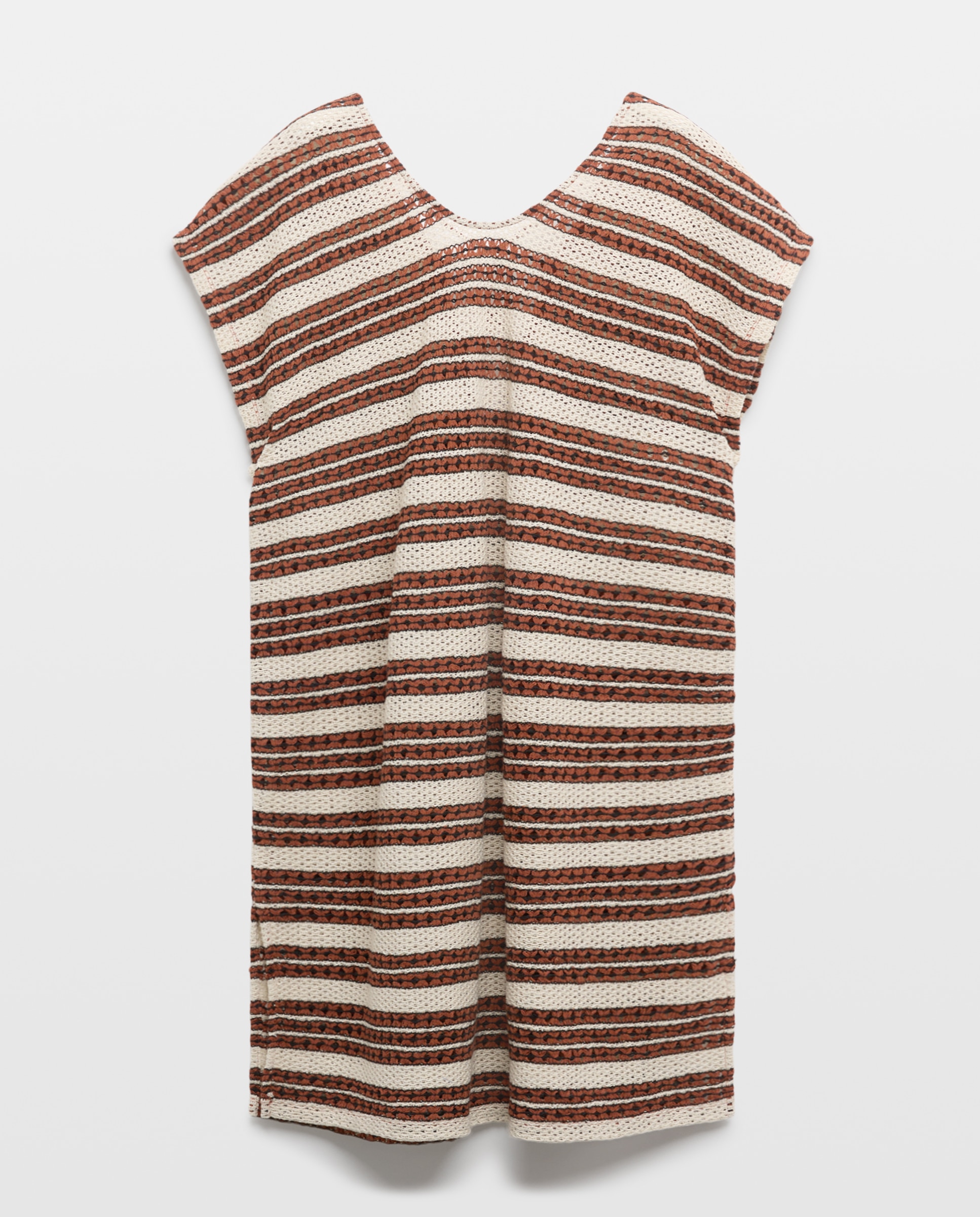 Kaftan de Crochet com Risca Vertical Castanho-4