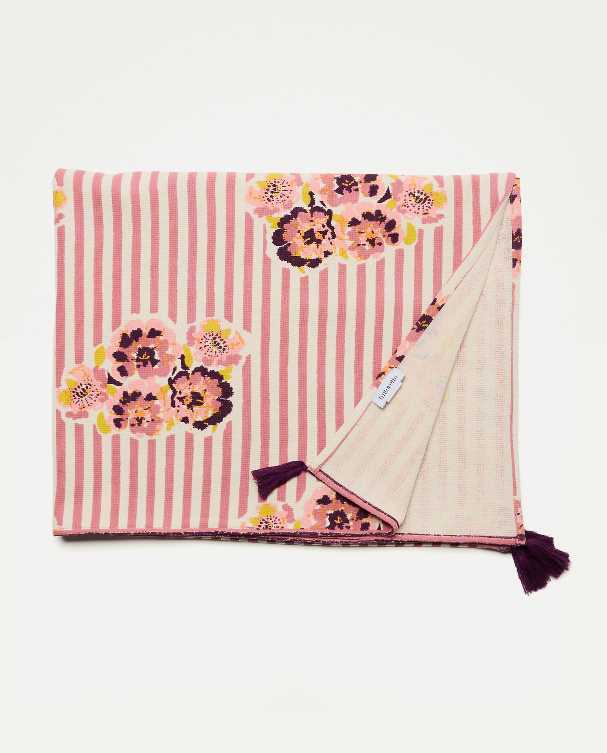Imagem 0 de Toalha de Praia com Estampado Floral e de Risca com Mala