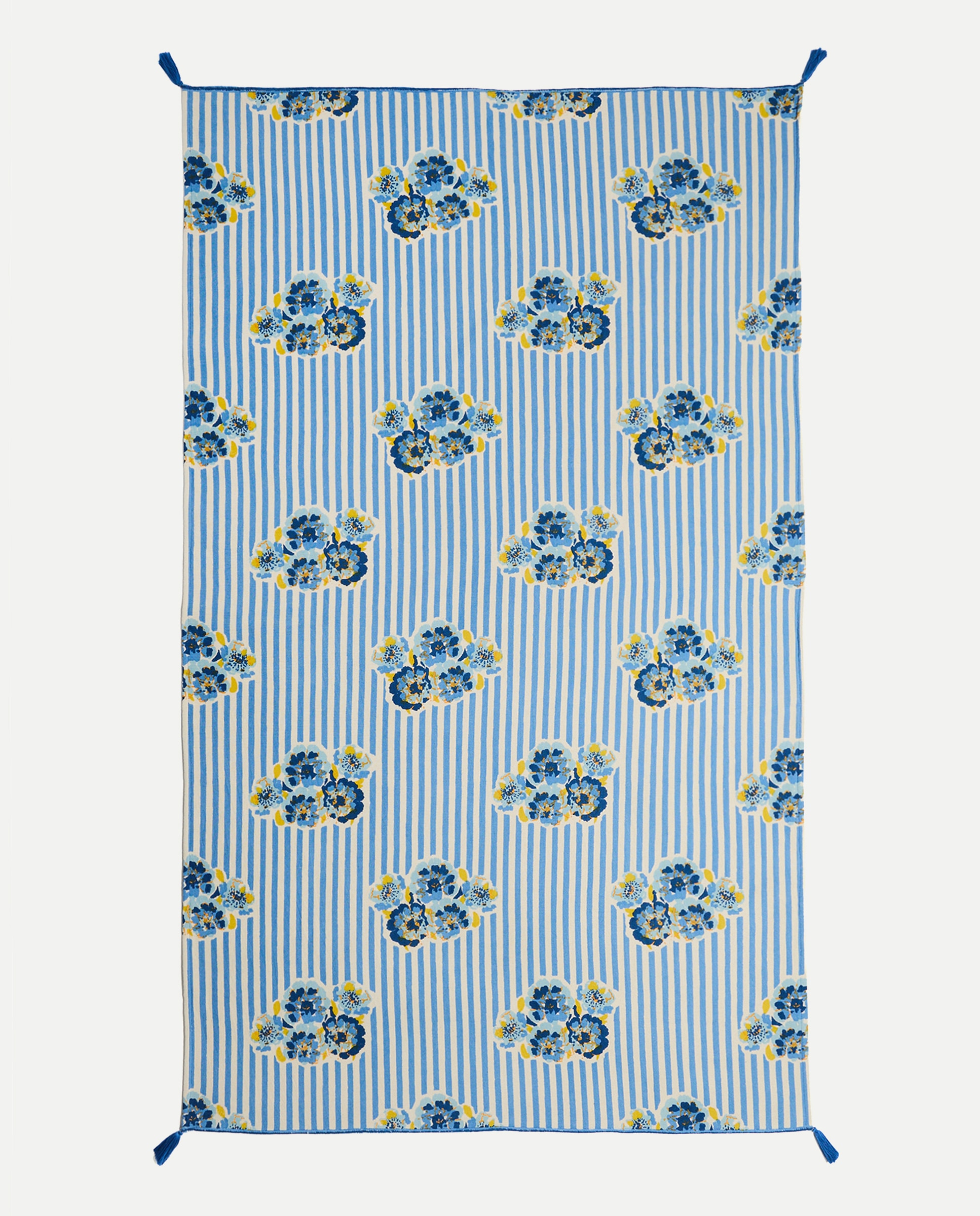 Toalha de Praia com Estampado Floral e de Risca com Mala 400 Azul-2