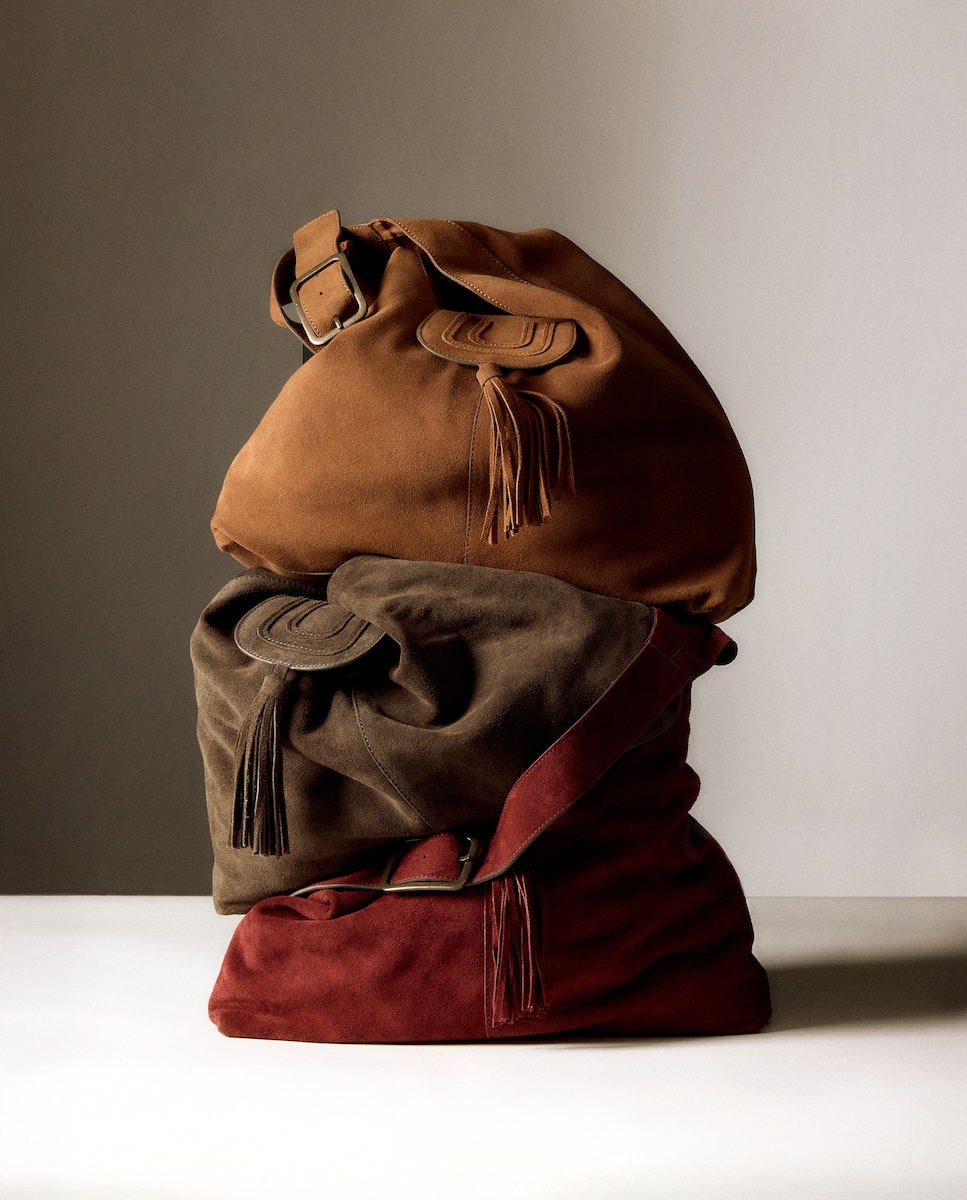 Mala de Ombro em Pele com Pompom Cinzento-escuro-4