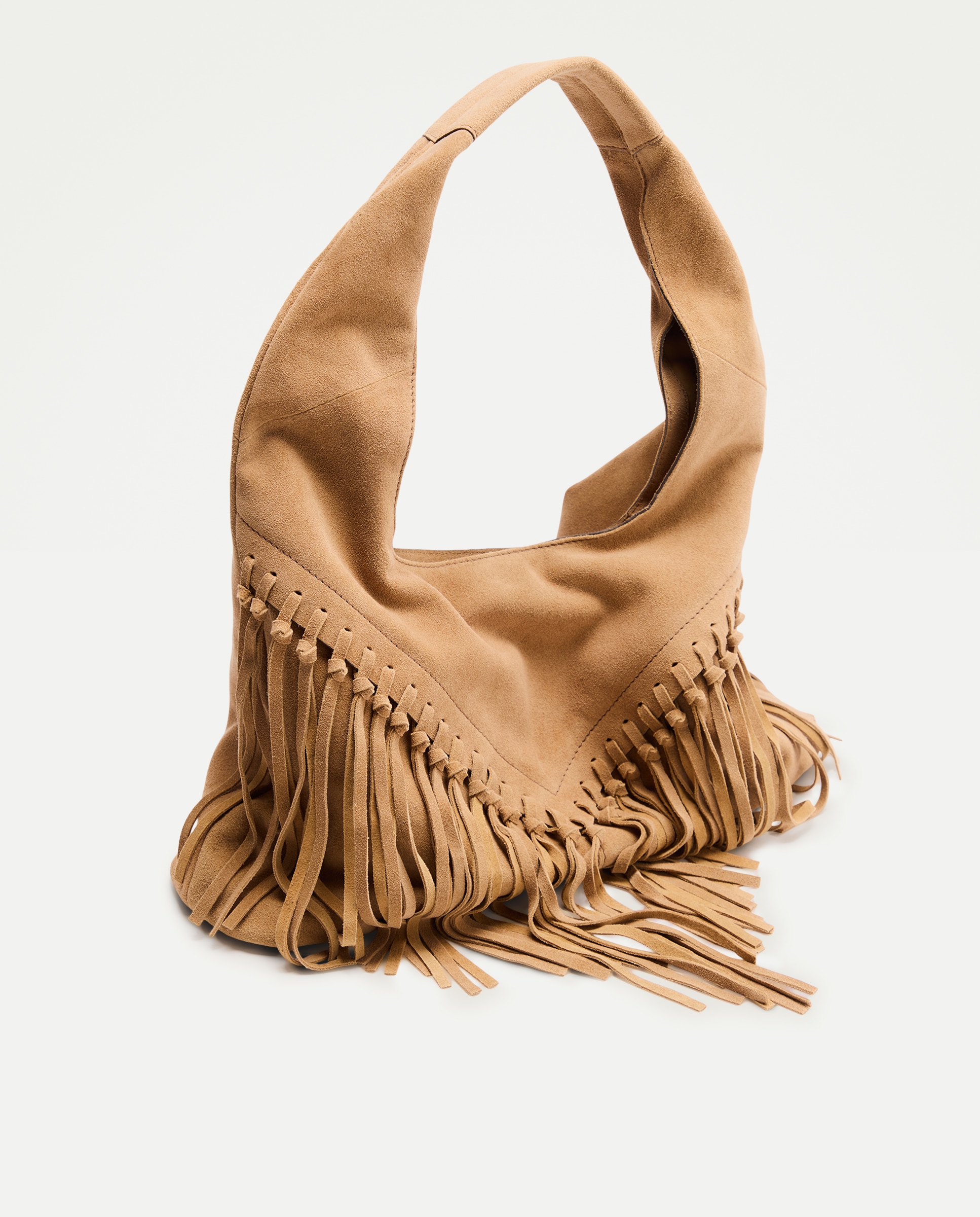 Mala Hobo em Pele com Franjas 730 Camel-5