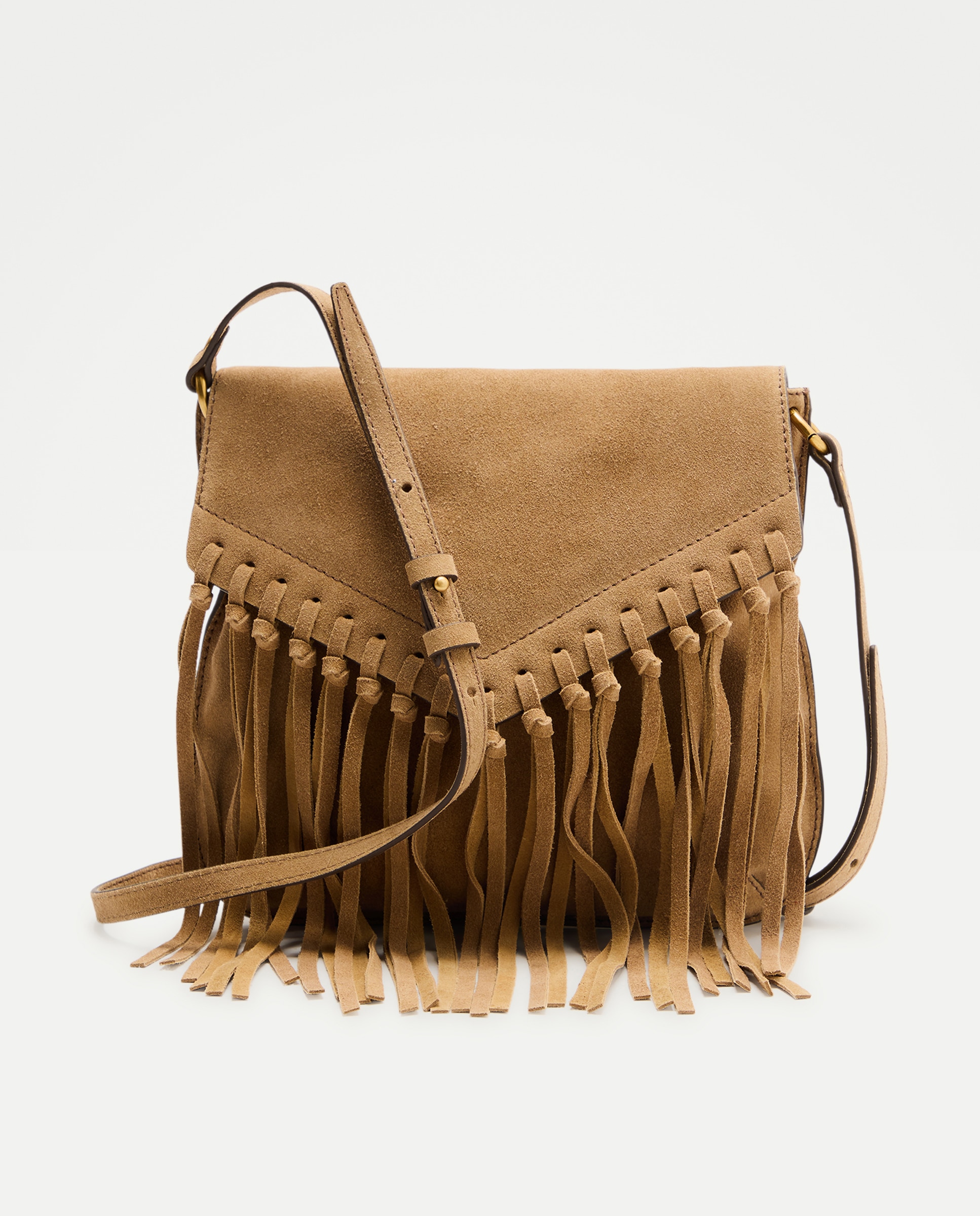 Mala a Tiracolo em Pele com Franjas 730 Camel-1