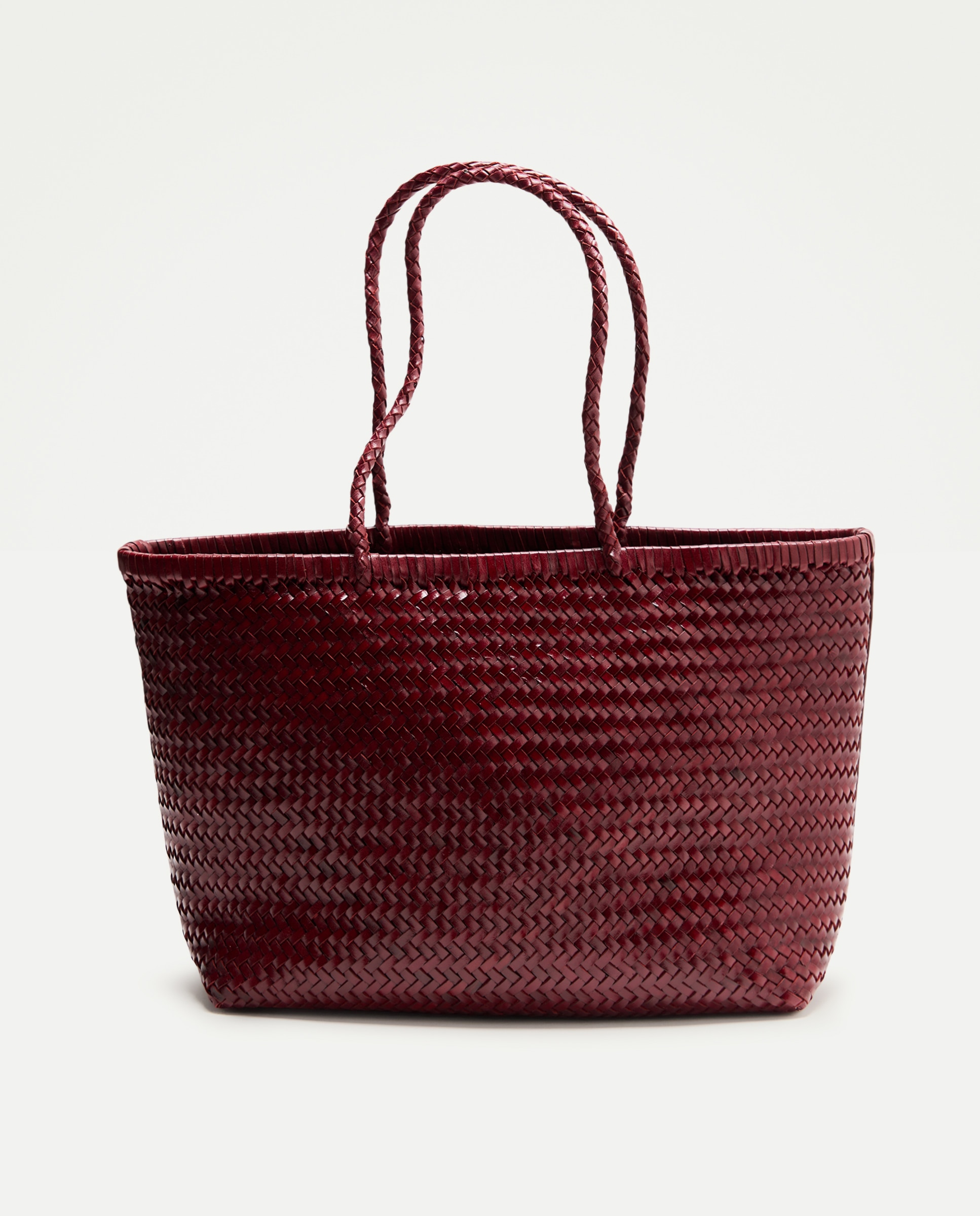 Mala Shopper em Pele com Entrançado Manual Bordeaux-1