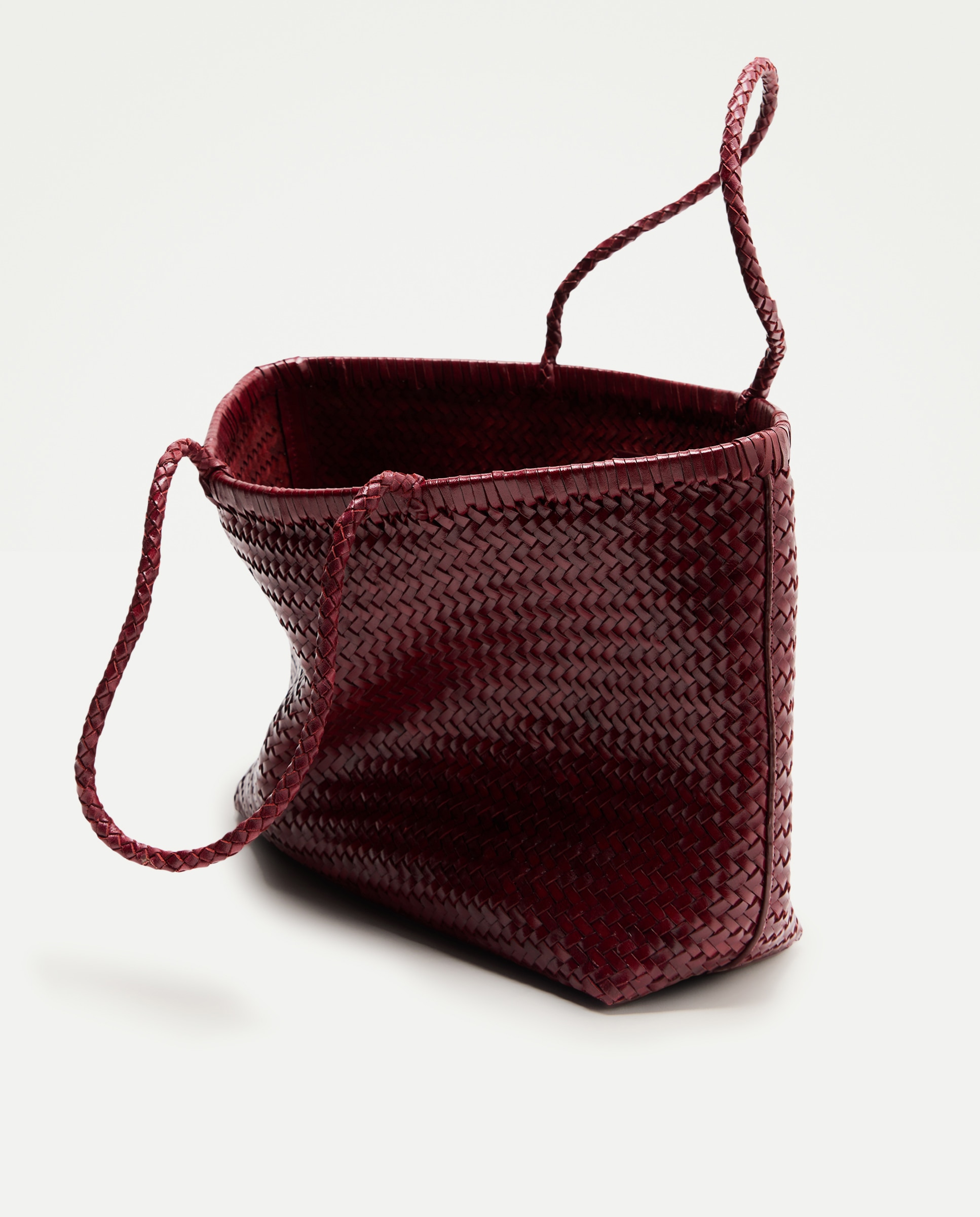 Mala Shopper em Pele com Entrançado Manual Bordeaux-2