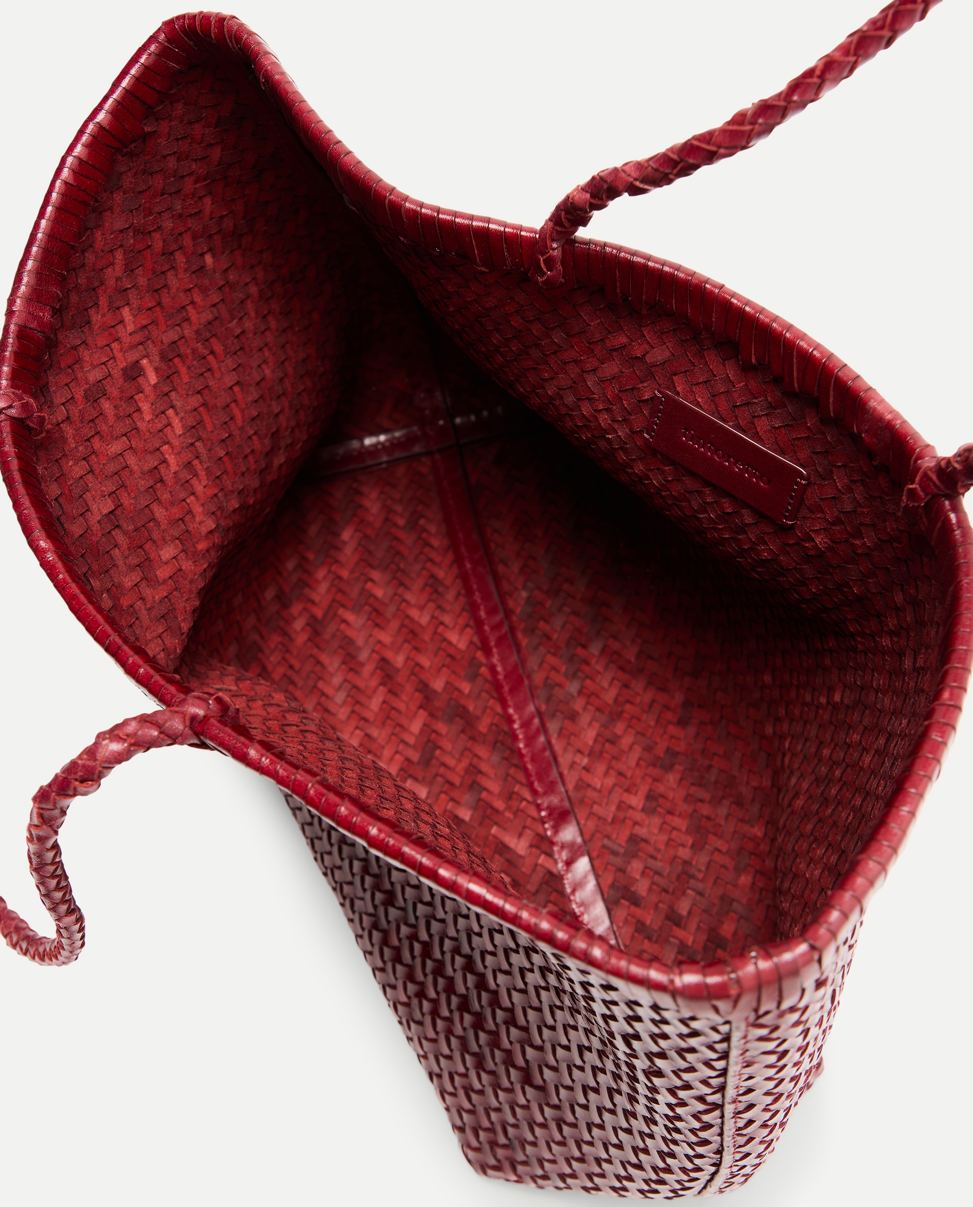 Mala Shopper em Pele com Entrançado Manual Bordeaux-3