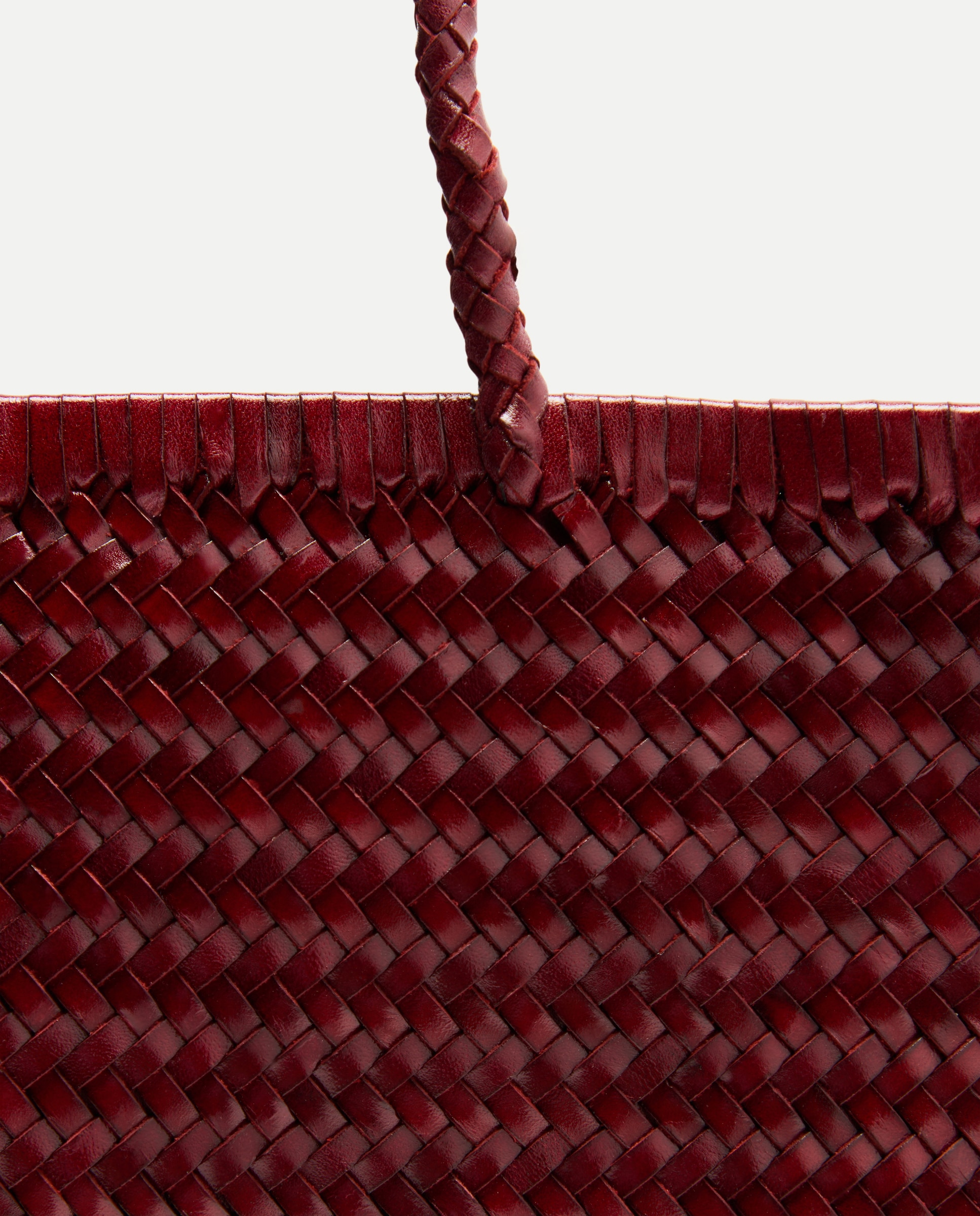 Mala Shopper em Pele com Entrançado Manual Bordeaux-4