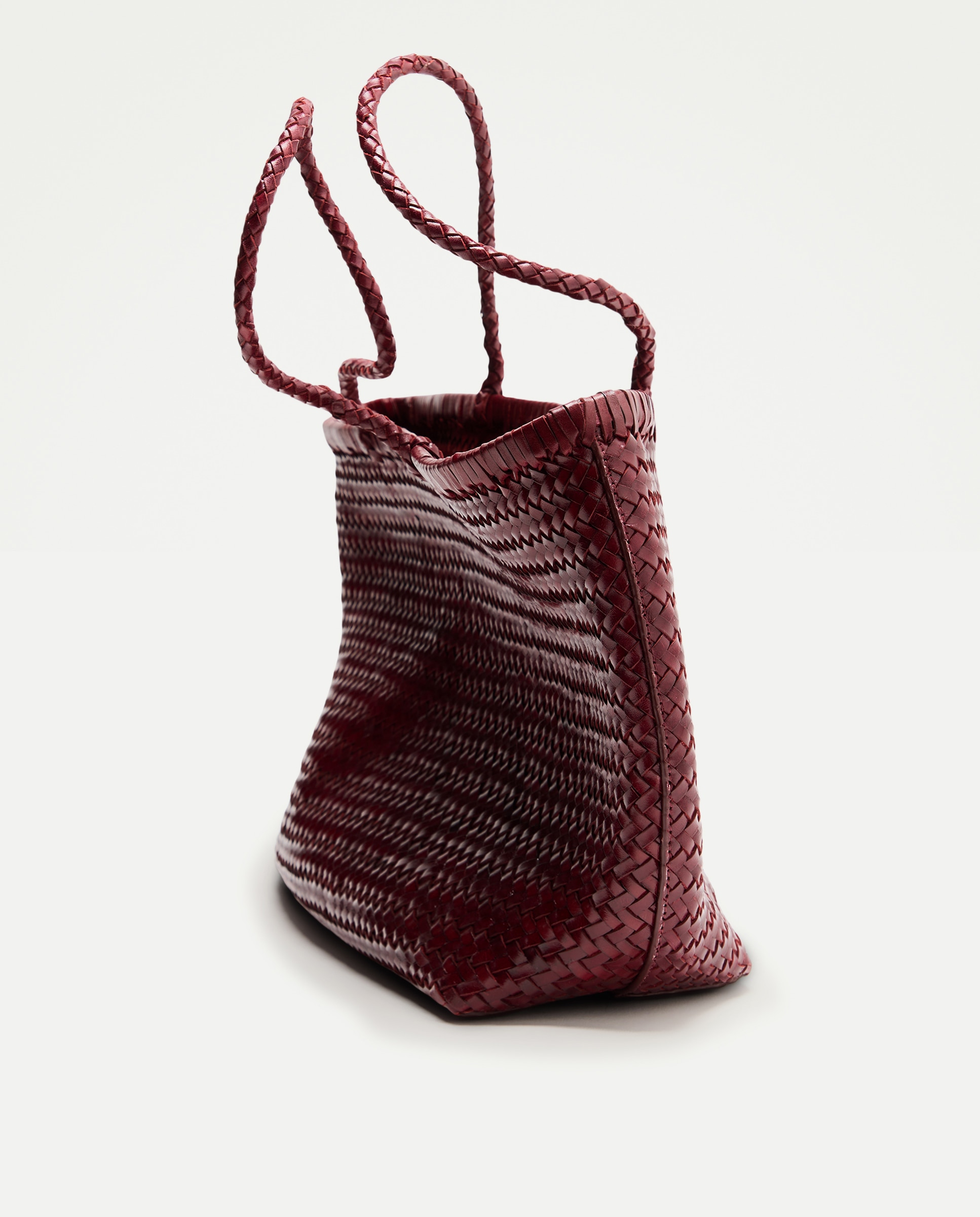 Mala Shopper em Pele com Entrançado Manual Bordeaux-5