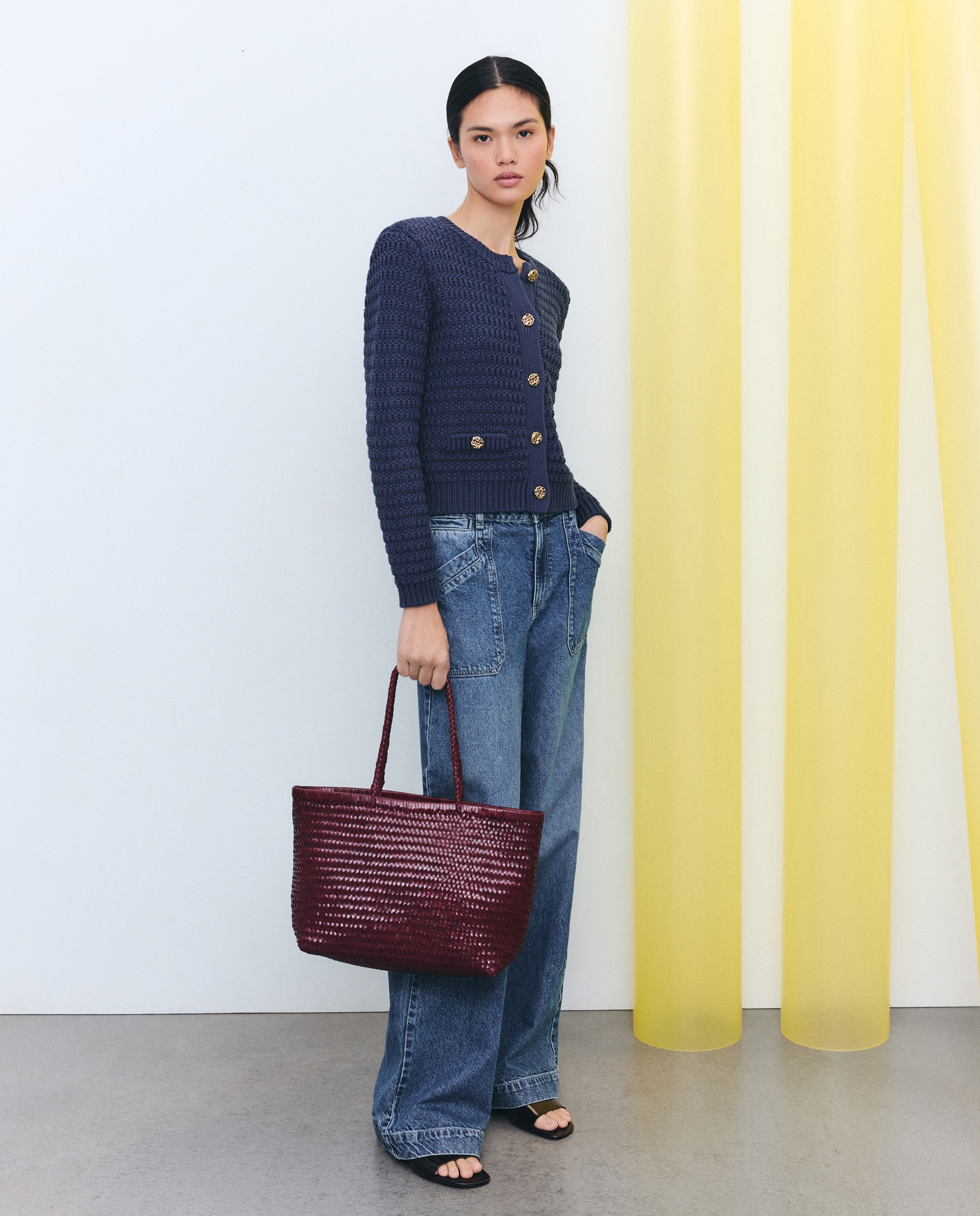 Mala Shopper em Pele com Entrançado Manual Bordeaux-6