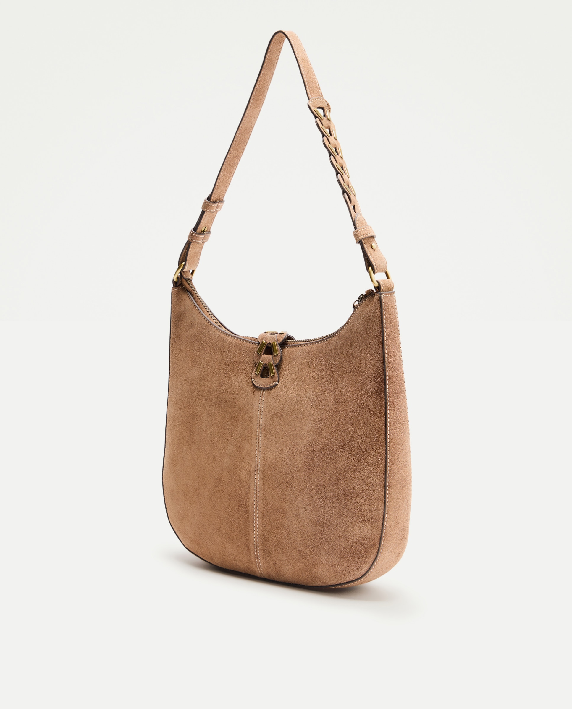 Mala Hobo em Pele com Fio em Contraste Castanho-2