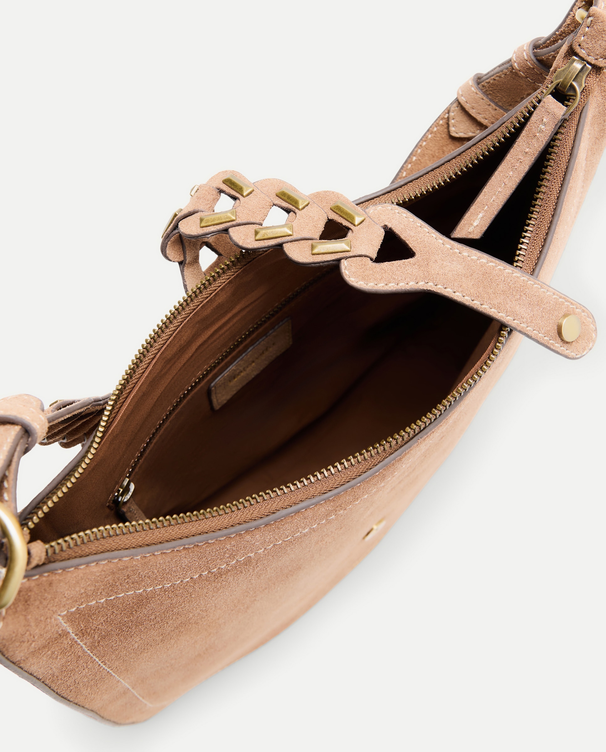 Mala Hobo em Pele com Fio em Contraste Castanho-3